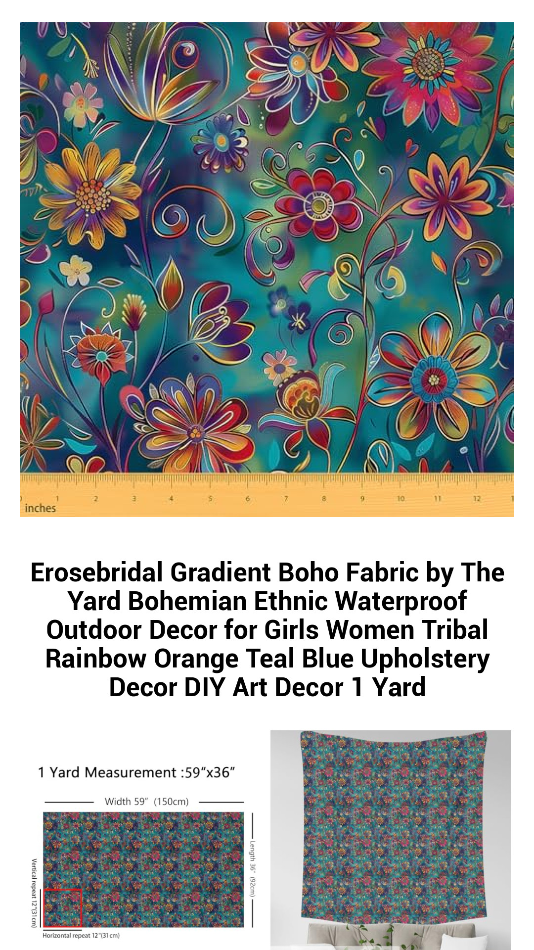 Erosebridal Gradient Boho Fabric by The Yard Bohemian Ethnic Waterproof Outdoor Decor for Girls Women Tribal Rainbow Orange Teal Blue Upholstery Decor DIY Art Decor 1 Yard Erosebridal Gradient Boho Fabric by The Yard Bohemian Ethnic Waterproof Outdoor Decor for Girls Women Tribal Rainbow Orange Teal Blue Upholstery Decor DIY Art Decor 1 Yard