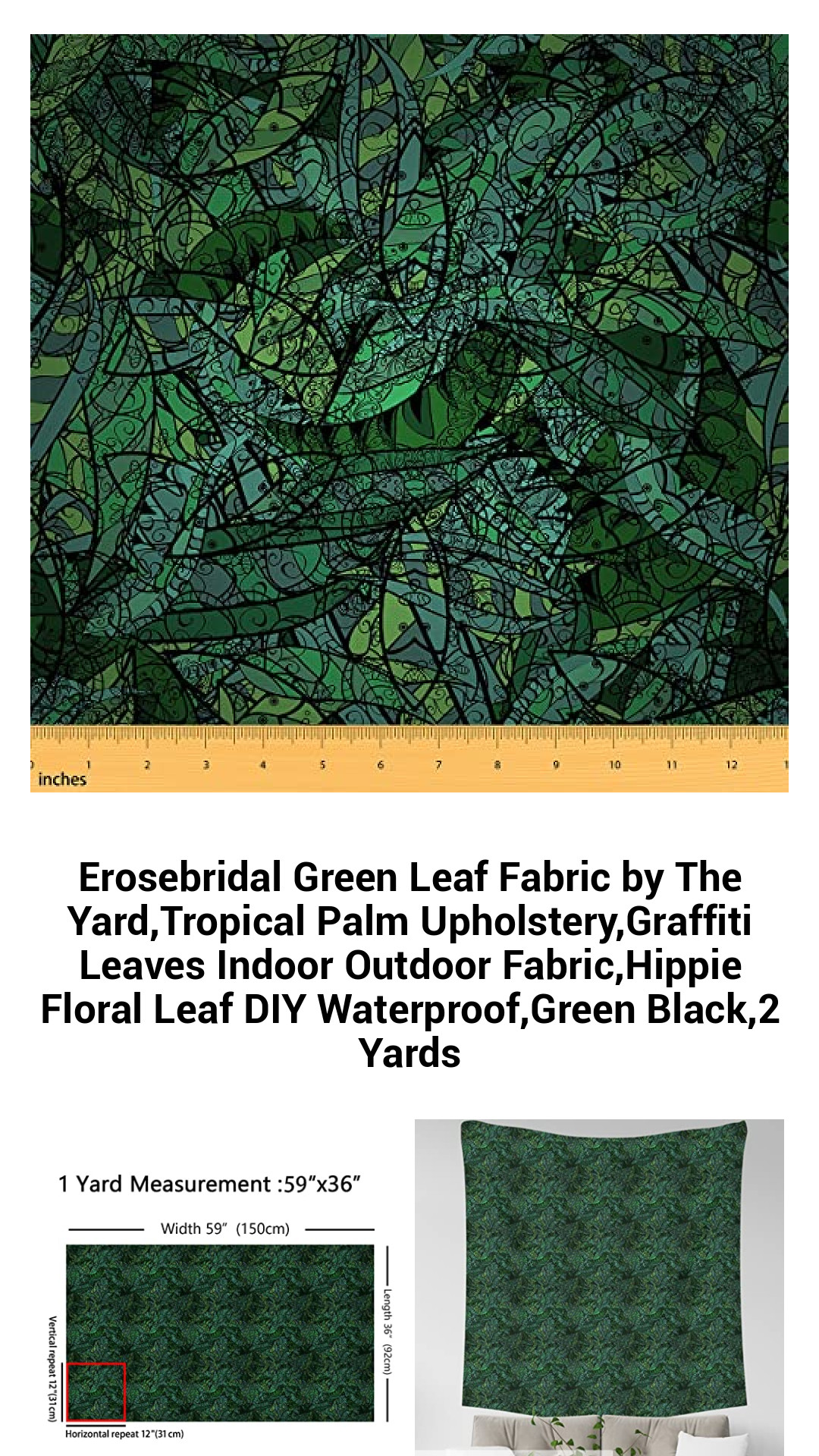Vibrant Tropical Leaf Fabric by The Yard – Waterproof, Eco-Friendly Upholstery for Stunning DIY Projects