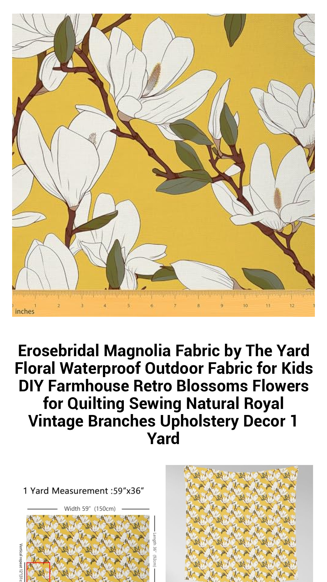 Premium Erosebridal Magnolia Floral Waterproof Fabric by the Yard – Perfect for Kids' DIY Projects, Upholstery, and Home Décor – Vintage Blossom Design for Quilting and Crafting
