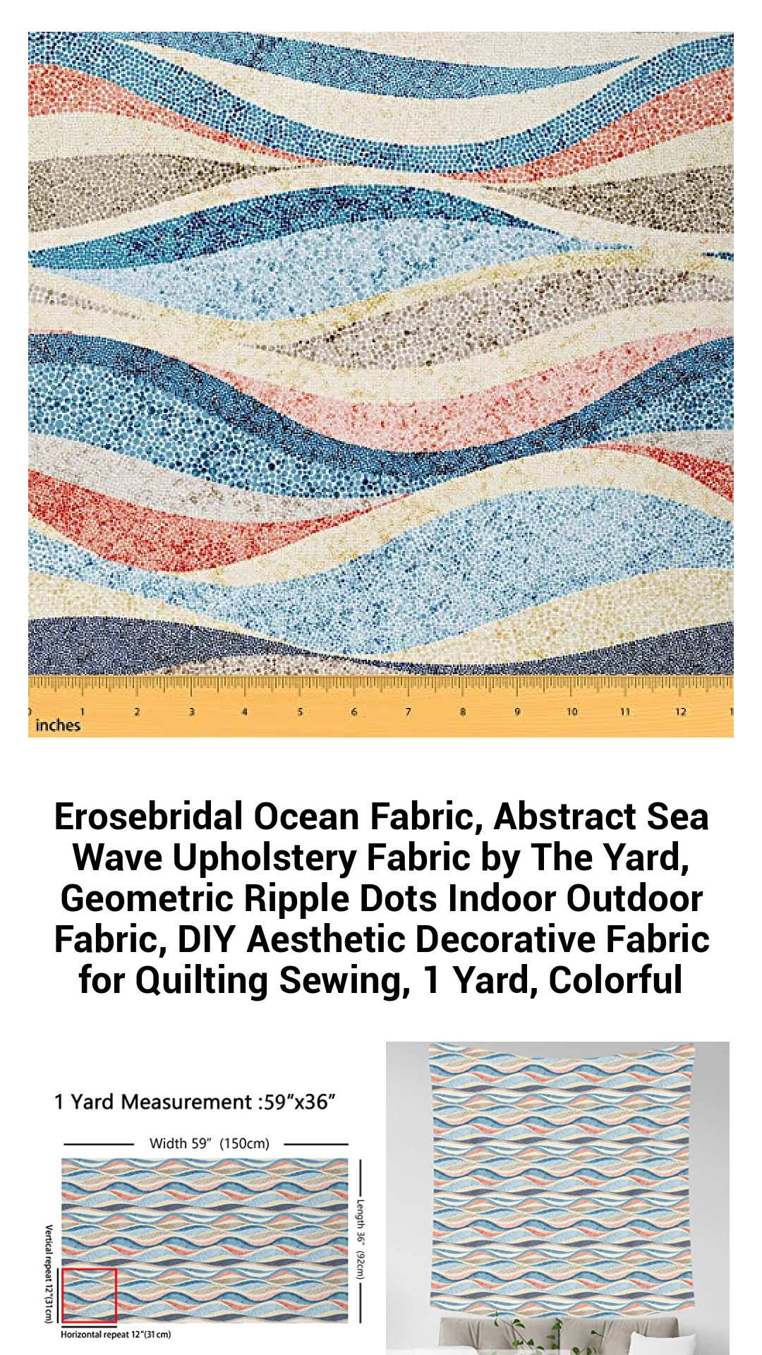 Vibrant Ocean Wave Upholstery Fabric by the Yard - Waterproof, Versatile DIY Decorative Material for Indoor and Outdoor Projects