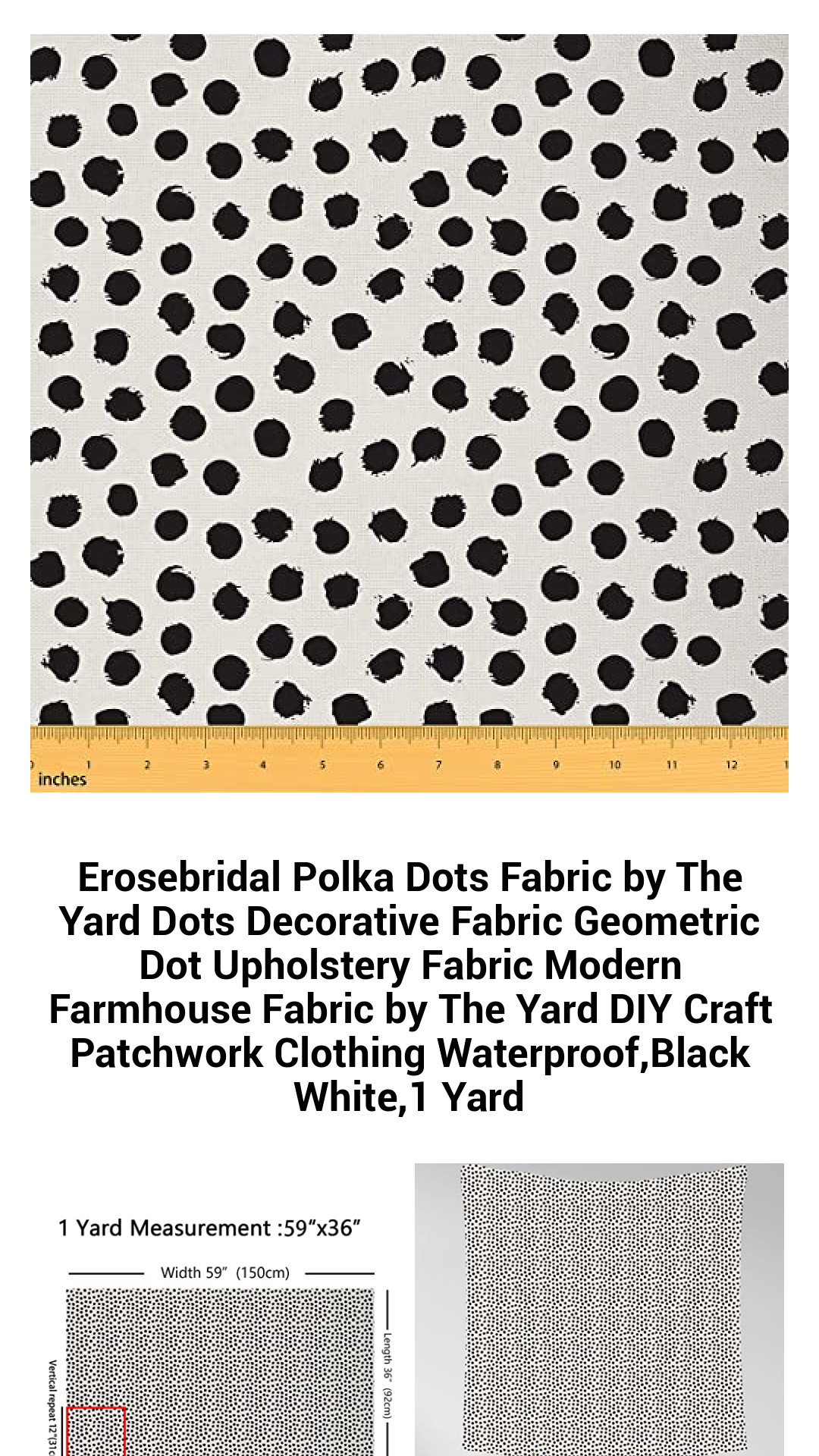 Chic Polka Dot Waterproof Fabric by The Yard - Versatile Black and White Decorative Upholstery Material for DIY Crafts, Modern Farmhouse Décor, and More