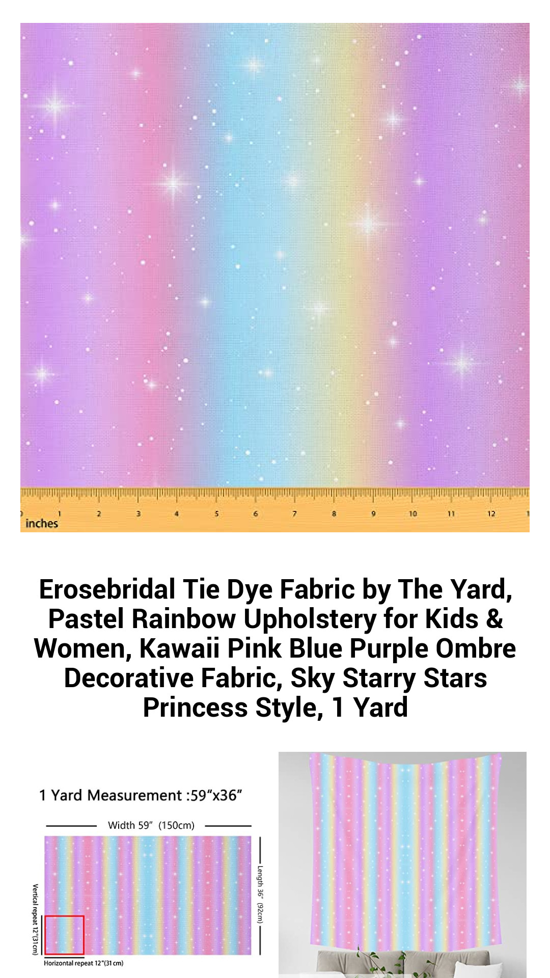 Erosebridal Tie Dye Fabric by The Yard, Pastel Rainbow Upholstery for Kids & Women, Kawaii Pink Blue Purple Ombre Decorative Fabric, Sky Starry Stars Princess Style, 1 Yard Erosebridal Tie Dye Fabric by The Yard, Pastel Rainbow Upholstery for Kids & Women, Kawaii Pink Blue Purple Ombre Decorative Fabric, Sky Starry Stars Princess Style, 1 Yard