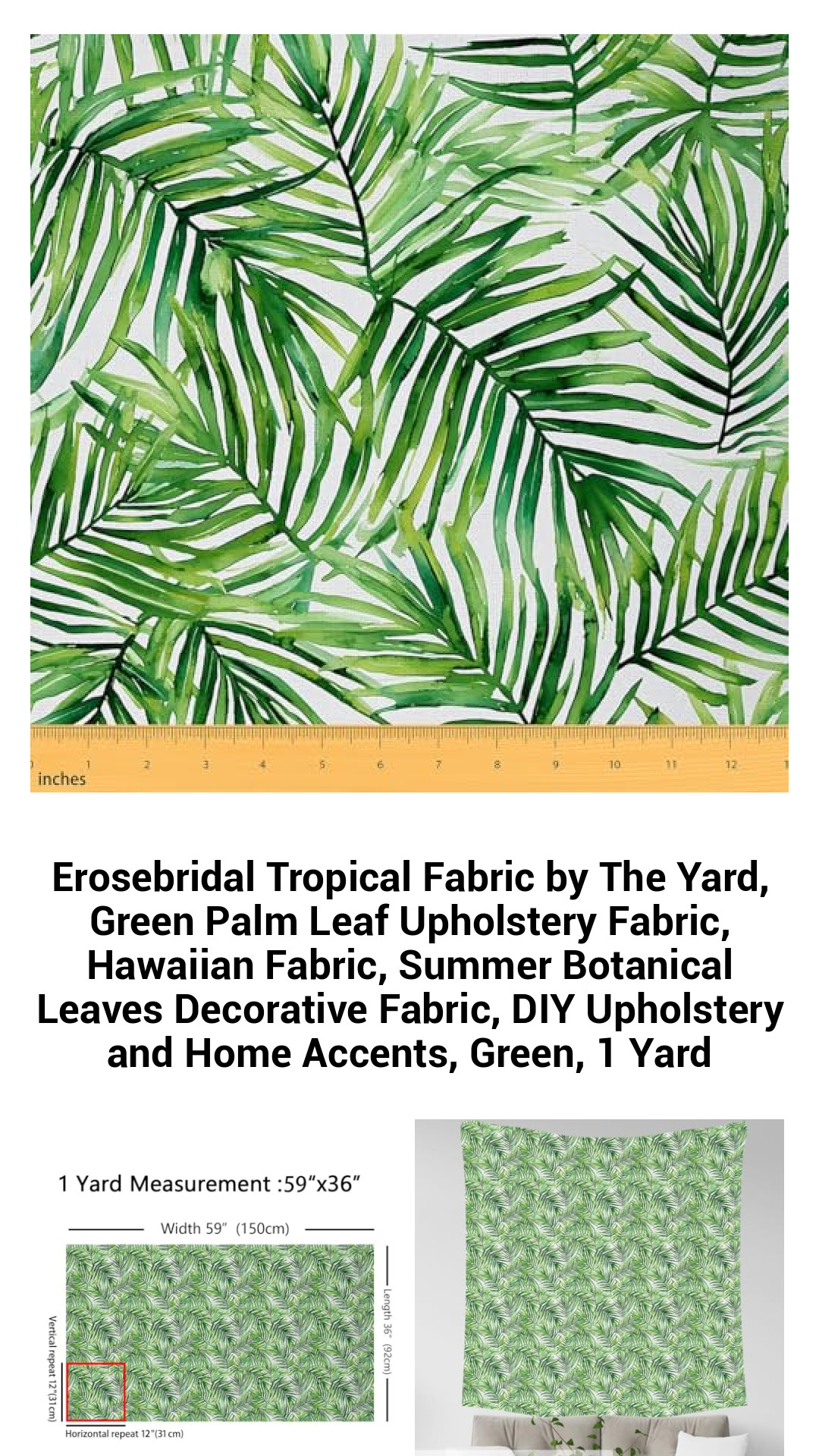Vibrant Green Palm Leaf Upholstery Fabric - Tropical Decorative Fabric by The Yard for Summer DIY Projects