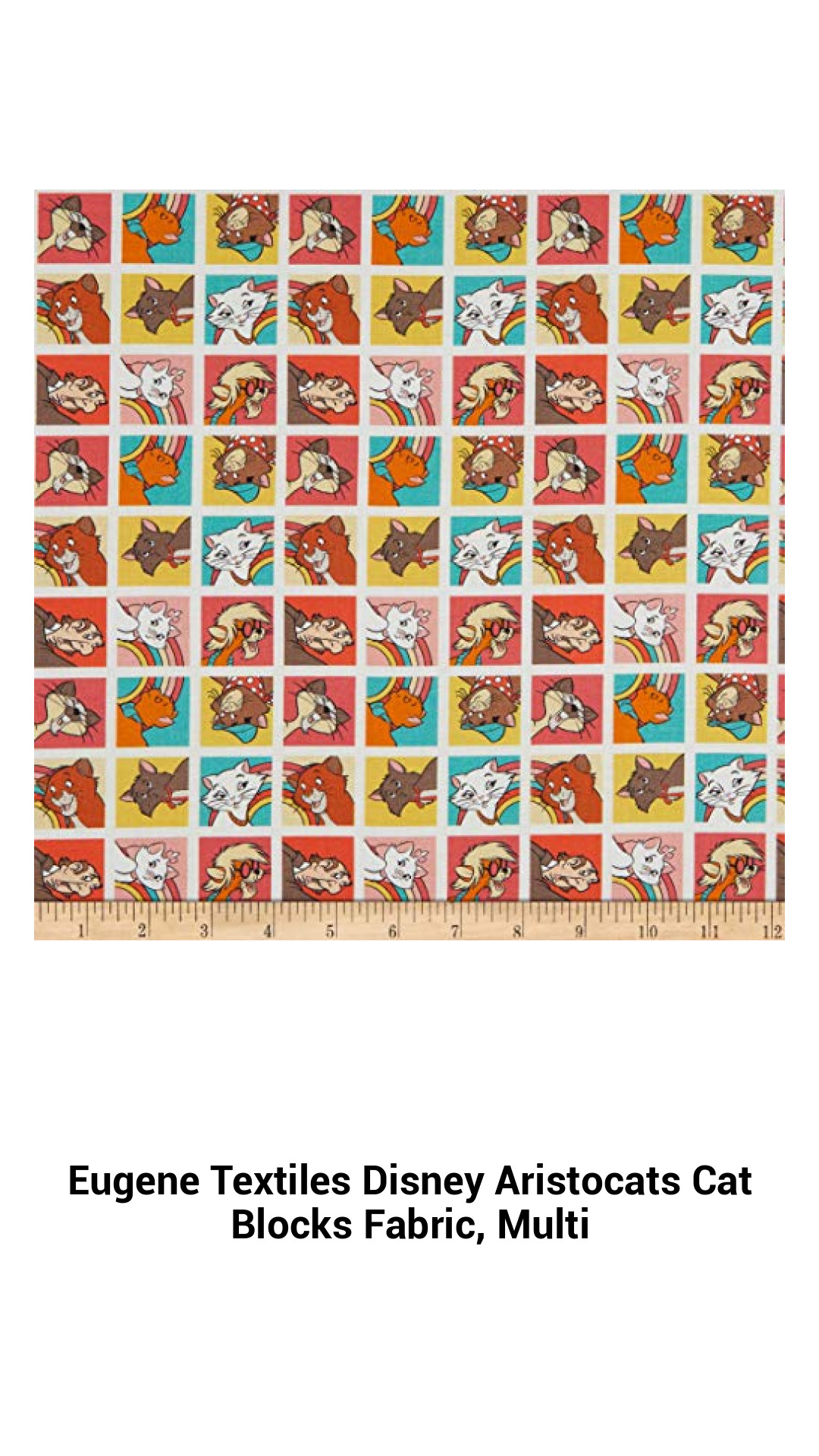 Disney Aristocats Cat Blocks Cotton Fabric by Eugene Textiles – Perfect for Quilting, Crafts, and Home Décor
