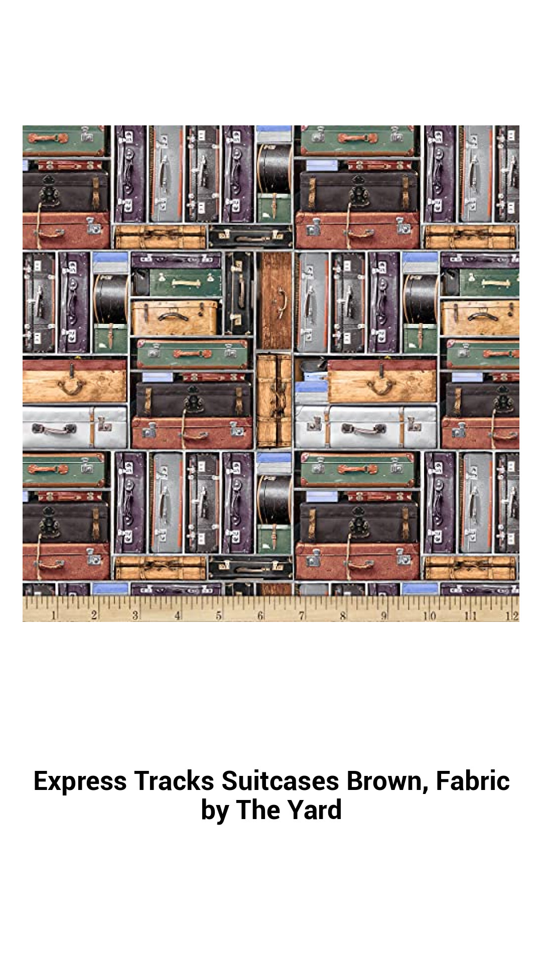 Vintage Travel Fabric by the Yard - Scenic Train and Luggage Print in Rich Earth Tones