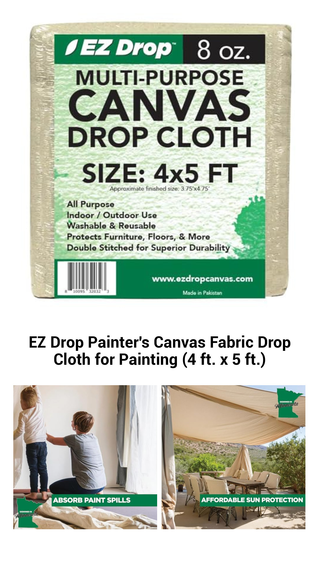 Premium Heavy-Duty Cotton Canvas Drop Cloth for Effortless Painting and Crafting (4 ft. x 5 ft.)