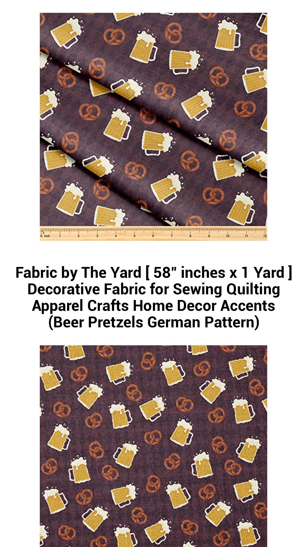 Premium Decorative Fabric by the Yard – 58” x 1 Yard of German Beer Pretzels Pattern for Sewing, Quilting, Apparel, and Home Décor
