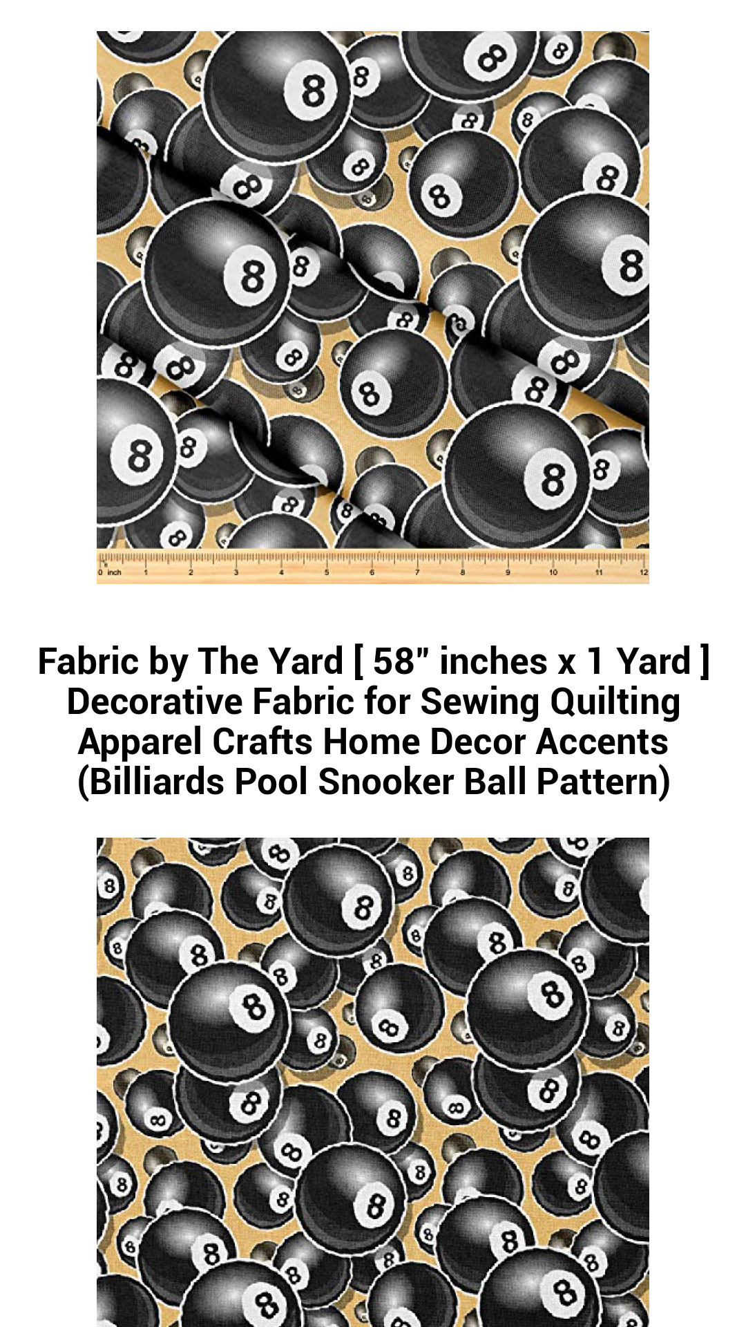 Premium Billiards Pool Snooker Ball Pattern Fabric by The Yard | 58" x 1 Yard Decorative Polyester for Quilting, Apparel, Crafts & Home Decor