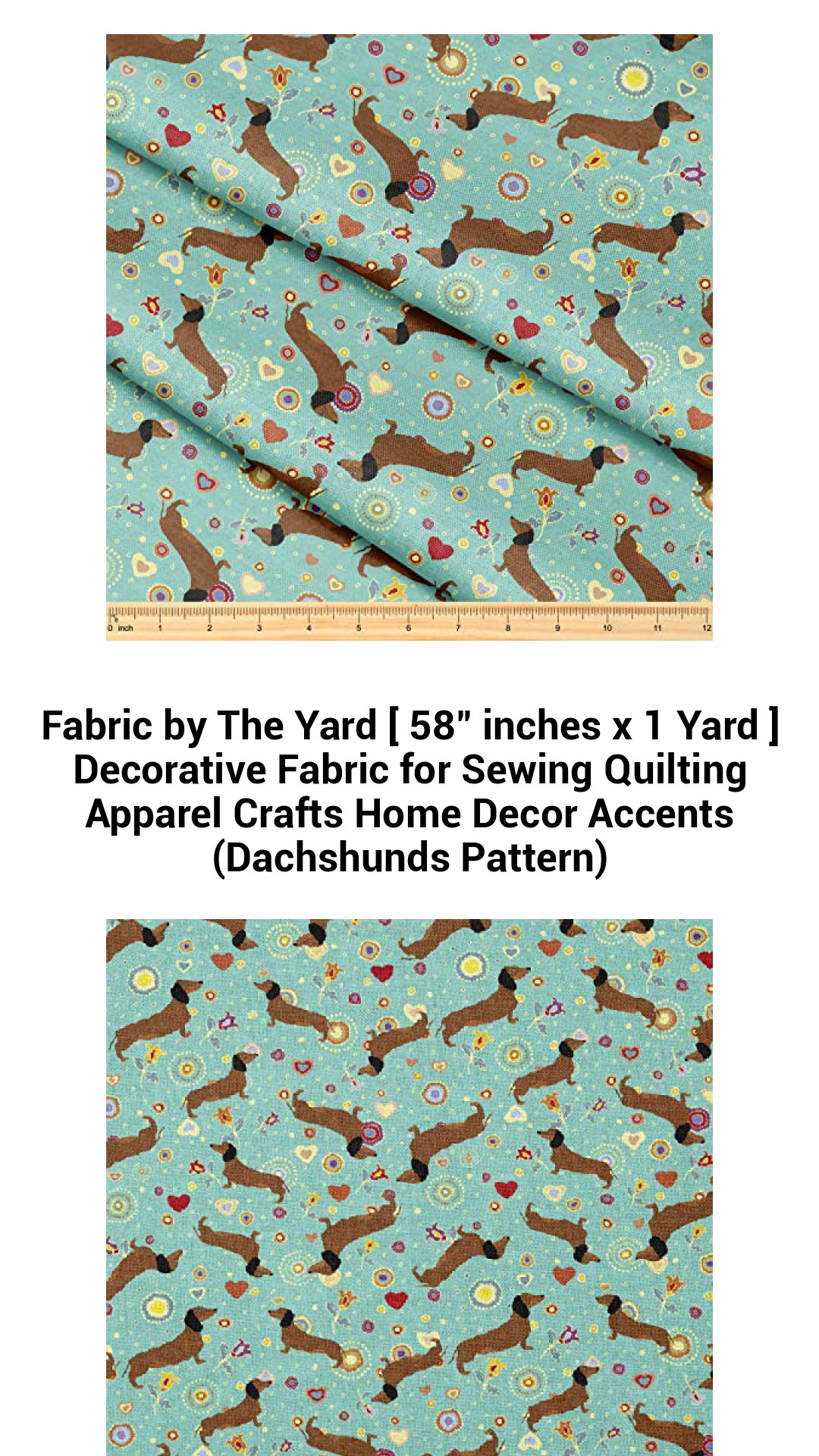 Premium 58-Inch Decorative Dachshund Fabric by the Yard for Sewing, Quilting, Crafts, and Home Decor