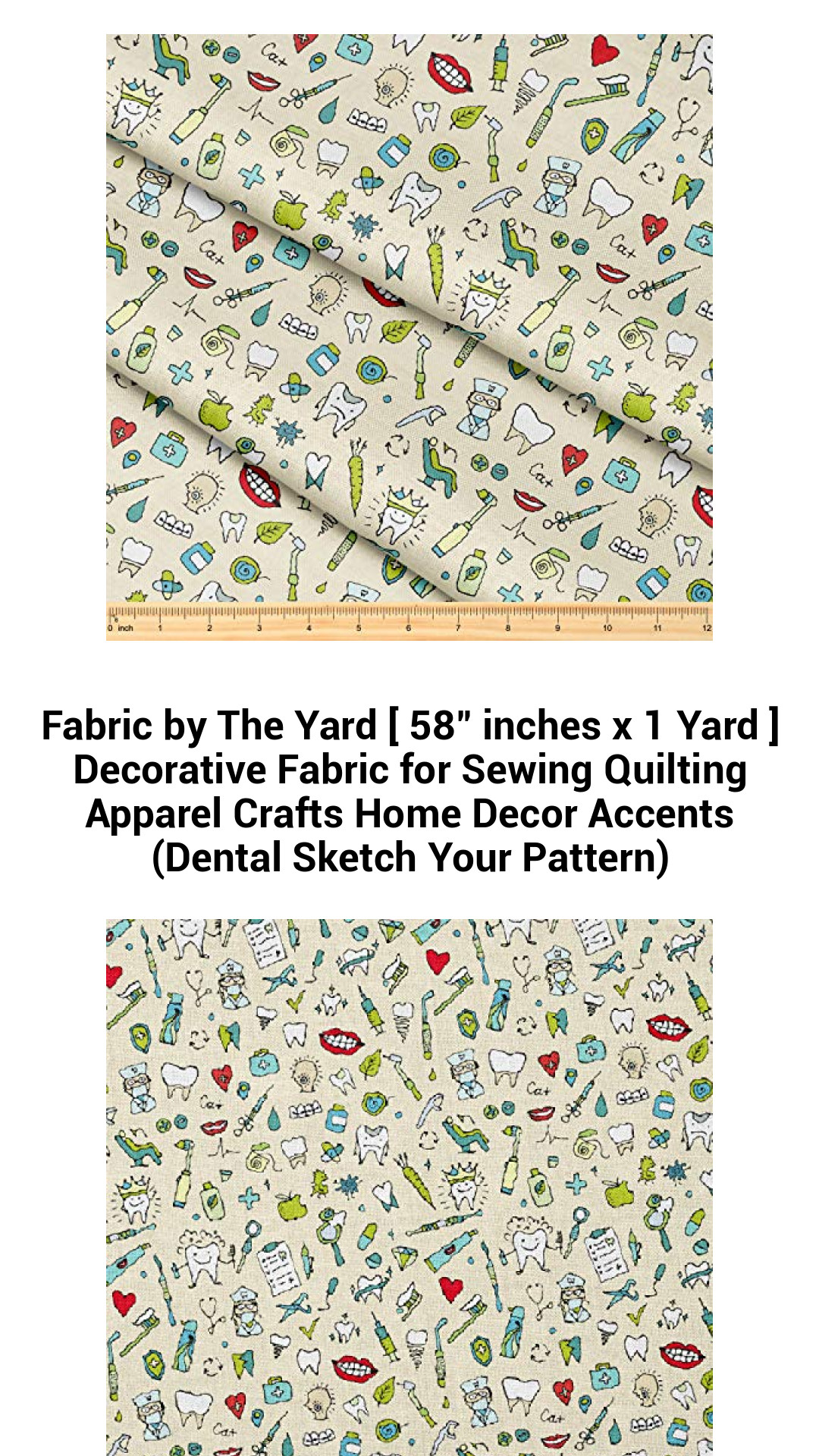 Premium 58-Inch Decorative Fabric by The Yard for Quilting, Apparel, Crafts, and Home Decor - Dental Sketch Pattern