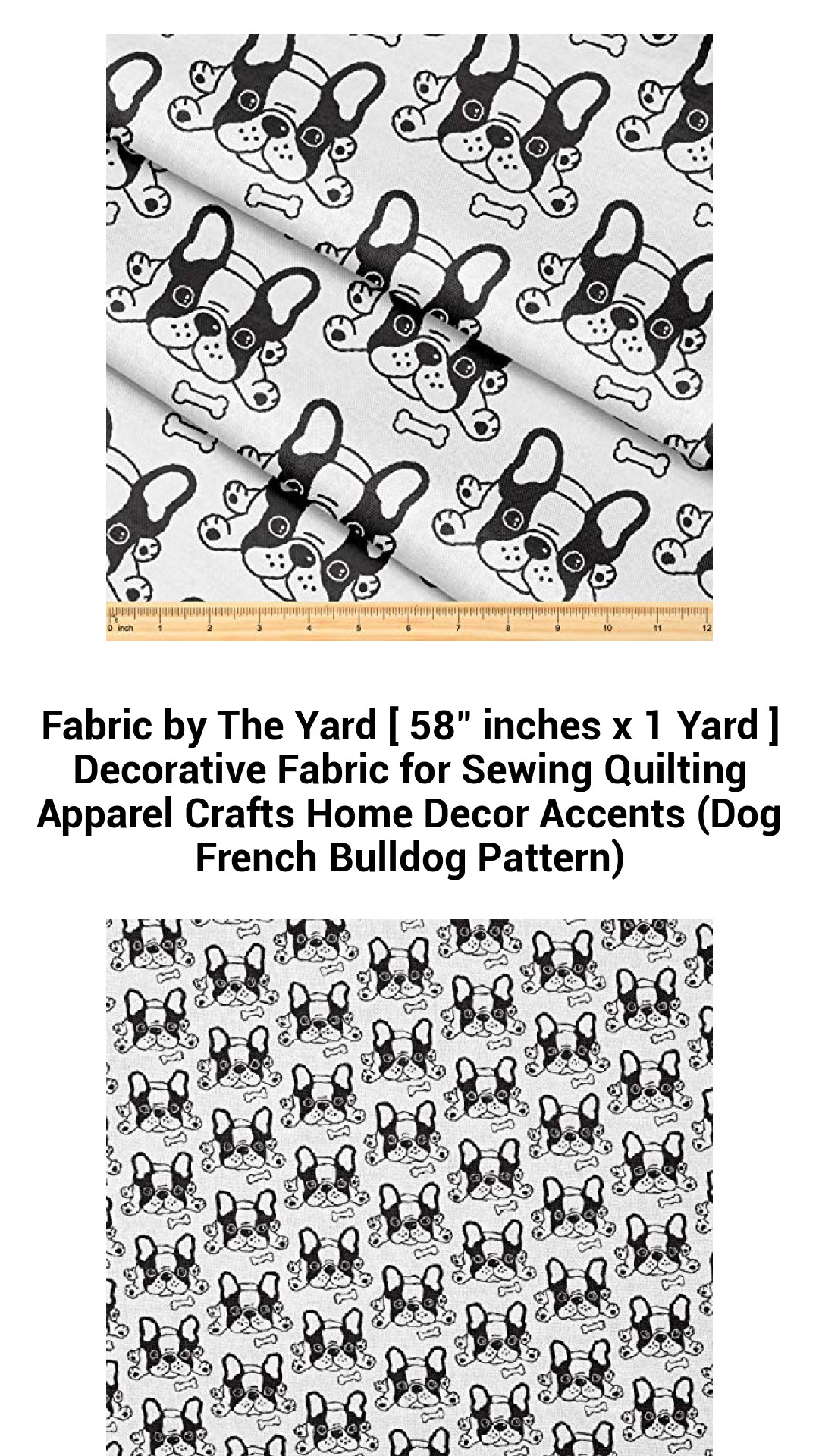 Premium Decorative Fabric by the Yard - 58" x 1 Yard - Stylish French Bulldog Print for Sewing, Quilting, Apparel, Crafts & Home Décor Projects