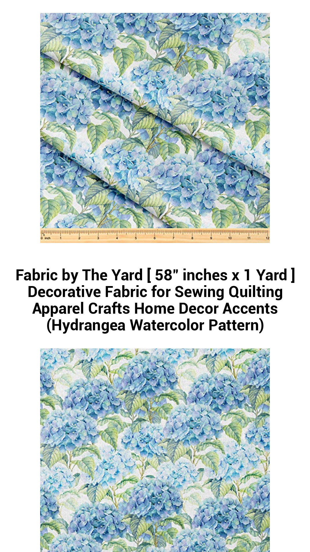 Vibrant Hydrangea Watercolor Fabric by The Yard - 58" x 1 Yard - Ideal for Sewing, Quilting, Crafts, and Home Decor