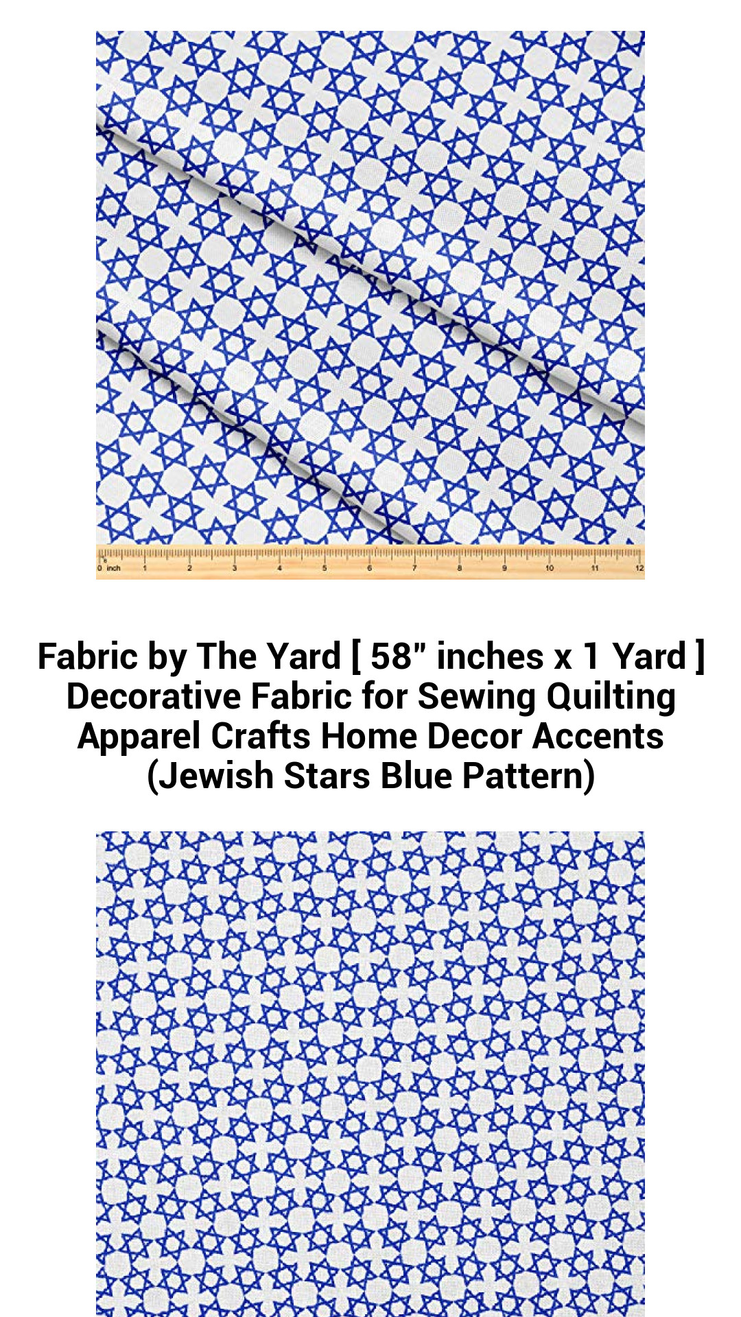 Premium Decorative Jewish Stars Fabric by The Yard - 58" x 1 Yard for Sewing, Quilting, Crafts, and Home Décor