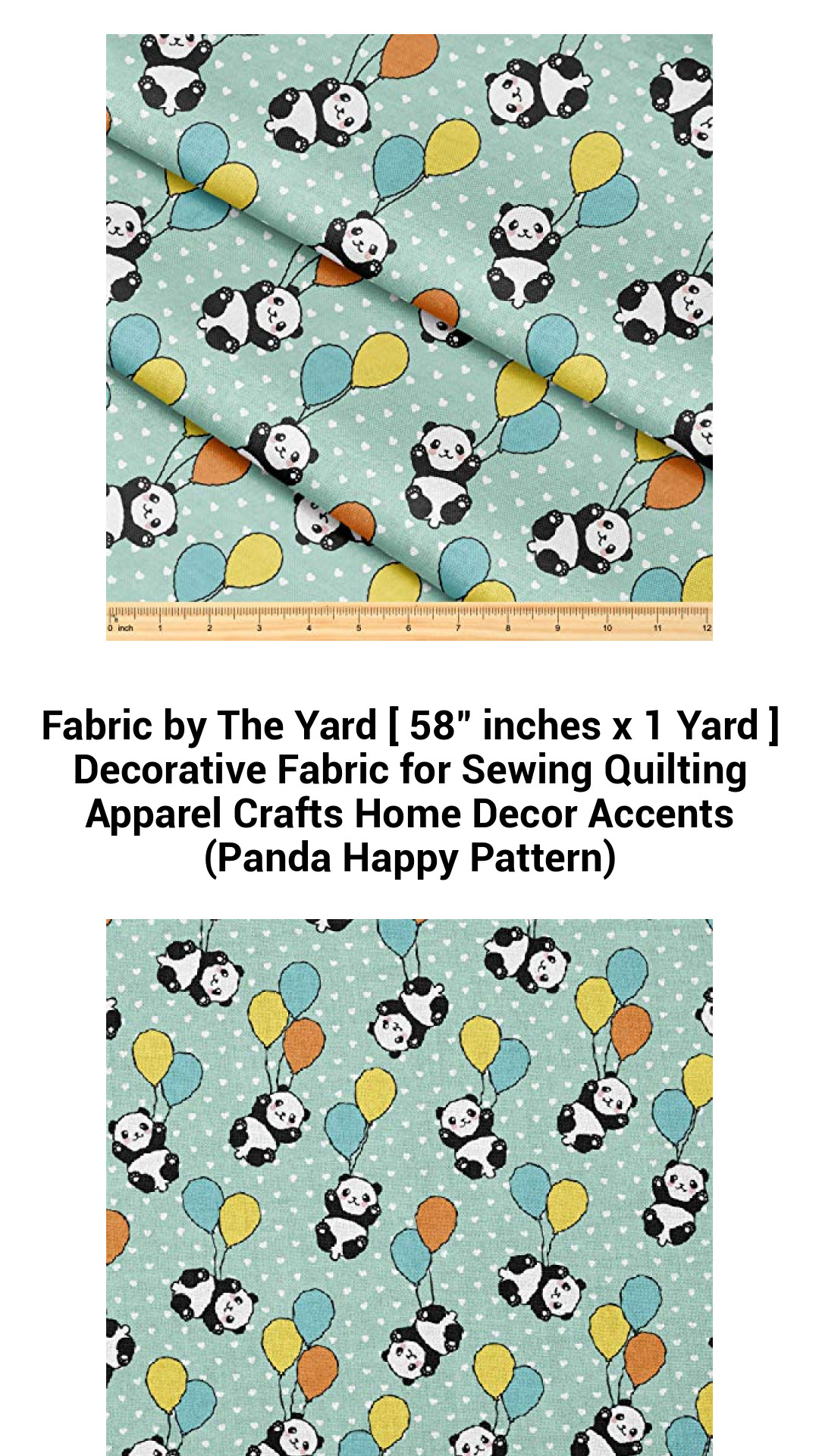 Delightful Panda Pattern Fabric by The Yard – Premium Quality 58" x 1 Yard Decorative Material for Sewing, Quilting, Crafts, and Home Decor