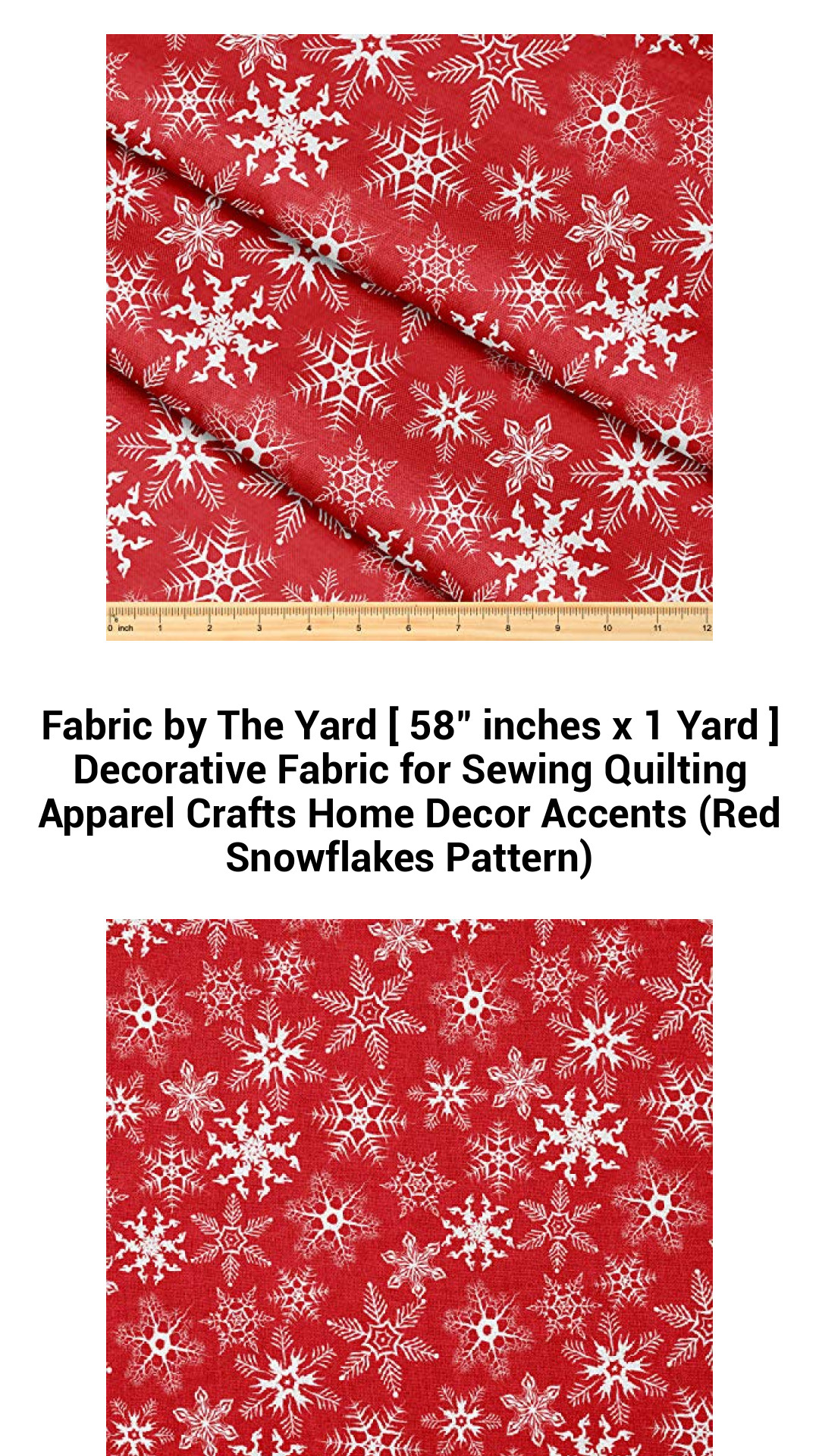 Vibrant Red Snowflakes Decorative Fabric by The Yard - Perfect for Sewing, Quilting, Crafts, and Home Decor Accents (58" x 1 Yard)