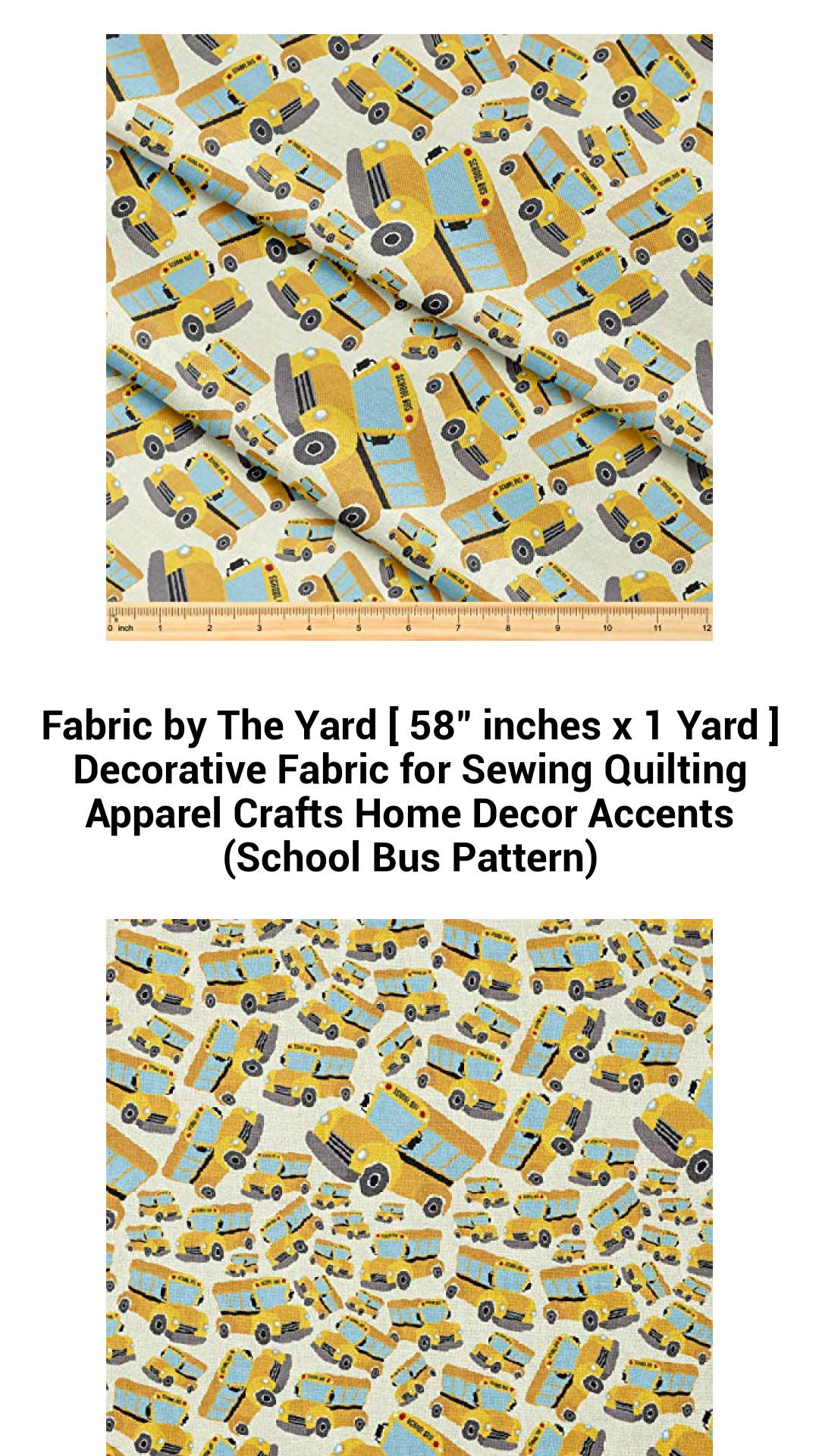 Vibrant School Bus Pattern Fabric by The Yard – 58” x 1 Yard Premium Decorative Material for Sewing, Quilting, Apparel, Crafts, and Home Decor