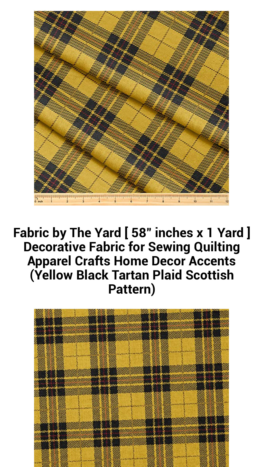 Premium Yellow Black Tartan Plaid Fabric by The Yard - 58" x 1 Yard - Ideal for Sewing, Quilting, Apparel & Home Decor Projects