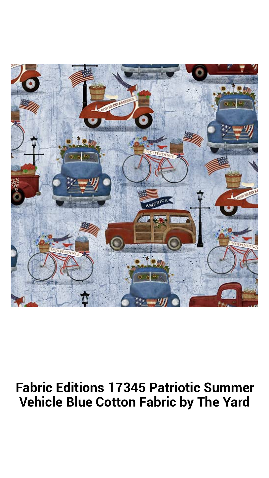 Premium Patriotic Summer Blue Cotton Fabric - Vibrant Quilting Material for All Your Creative Projects