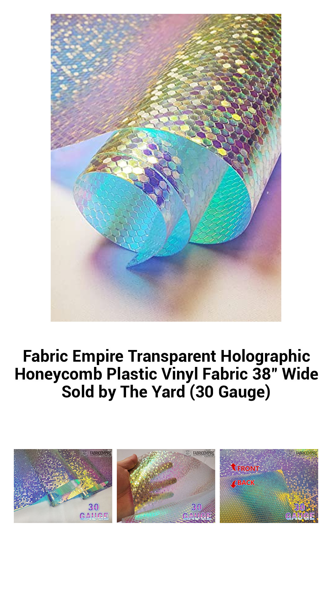 Stunning Transparent Holographic Honeycomb Vinyl Fabric - 38" Wide, 30 Gauge, Perfect for Crafting & Upholstery
