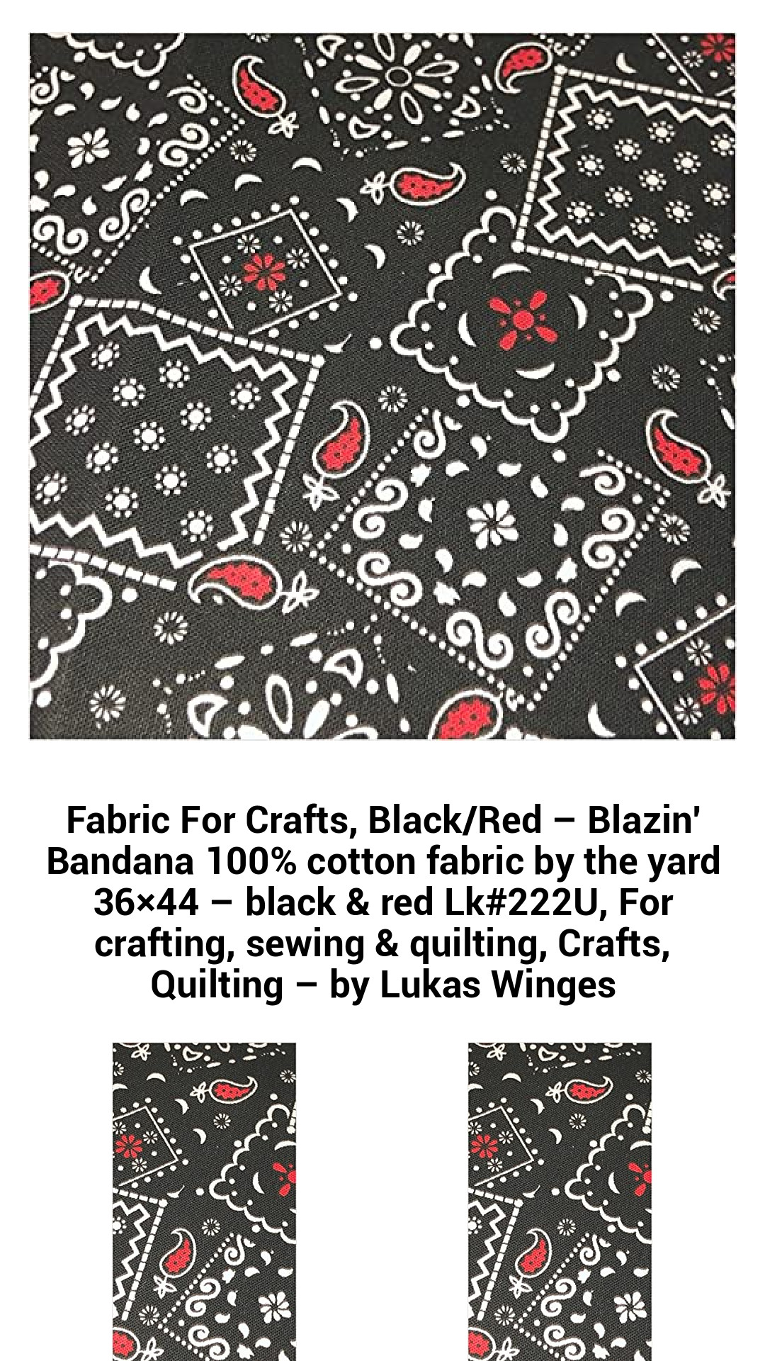 Fabric For Crafts, Black/Red – Blazin' Bandana 100% cotton fabric by the yard 36×44 – black & red Lk#222U, For crafting, sewing & quilting, Crafts, Quilting – by Lukas Winges Fabric For Crafts, Black/Red – Blazin' Bandana 100% cotton fabric by the yard 36×44 – black & red Lk#222U, For crafting, sewing & quilting, Crafts, Quilting – by Lukas Winges