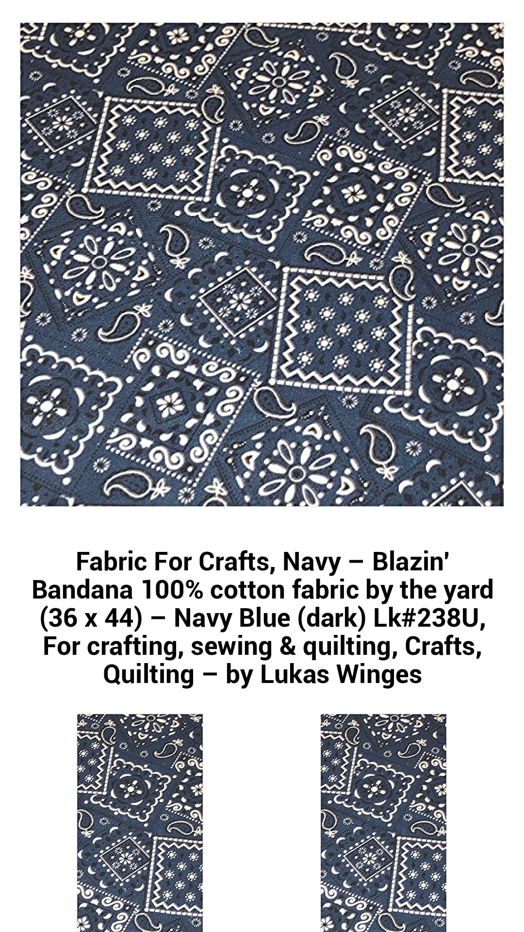 Premium Navy Blue Blazin' Bandana Cotton Fabric - 100% Cotton Crafting Material by the Yard (36 x 44) for Quilting, Sewing & DIY Projects