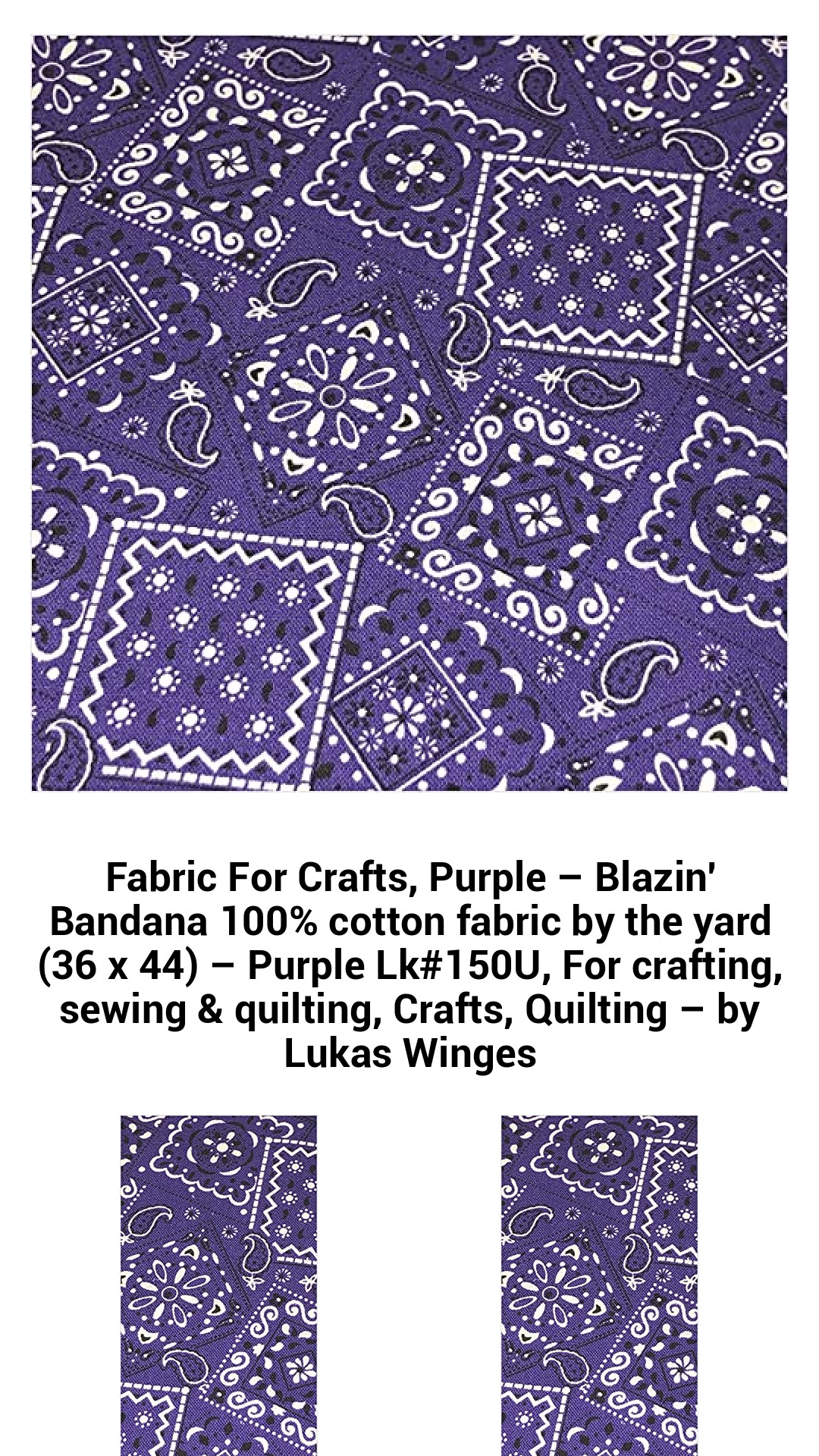 Fabric For Crafts, Purple – Blazin' Bandana 100% cotton fabric by the yard (36 x 44) – Purple Lk#150U, For crafting, sewing & quilting, Crafts, Quilting – by Lukas Winges Fabric For Crafts, Purple – Blazin' Bandana 100% cotton fabric by the yard (36 x 44) – Purple Lk#150U, For crafting, sewing & quilting, Crafts, Quilting – by Lukas Winges