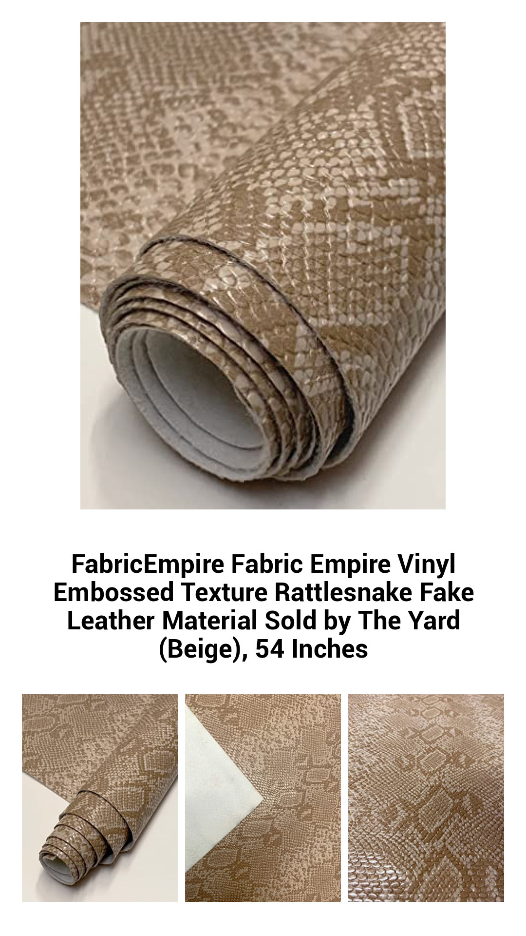 Premium Rattlesnake-Embossed Faux Leather Fabric by the Yard – Versatile Beige Vinyl Material for Upholstery, Fashion, and Accessories