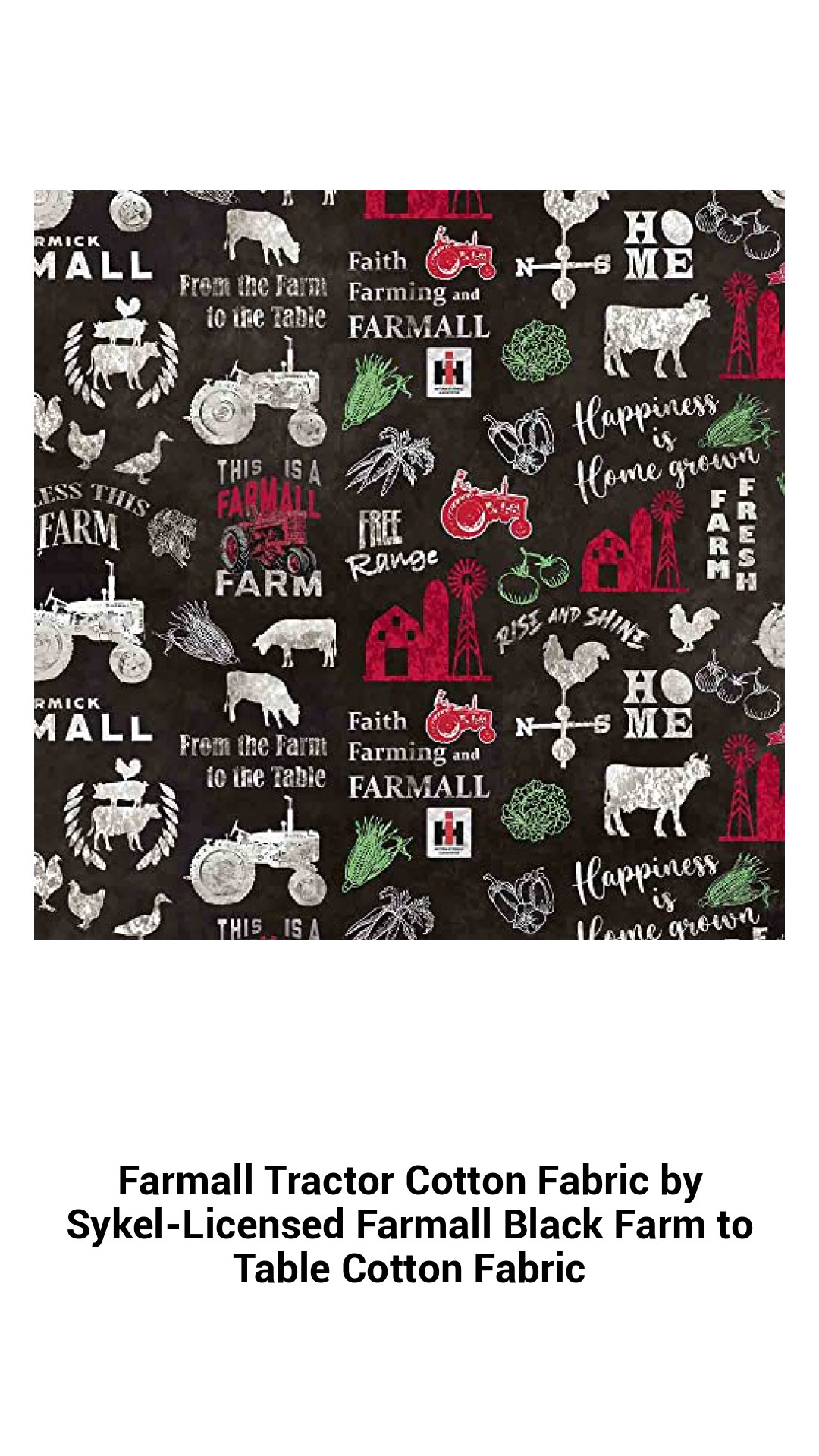 Authentic Farmall Tractor Cotton Fabric - Premium Black Farm to Table Textile by Sykel