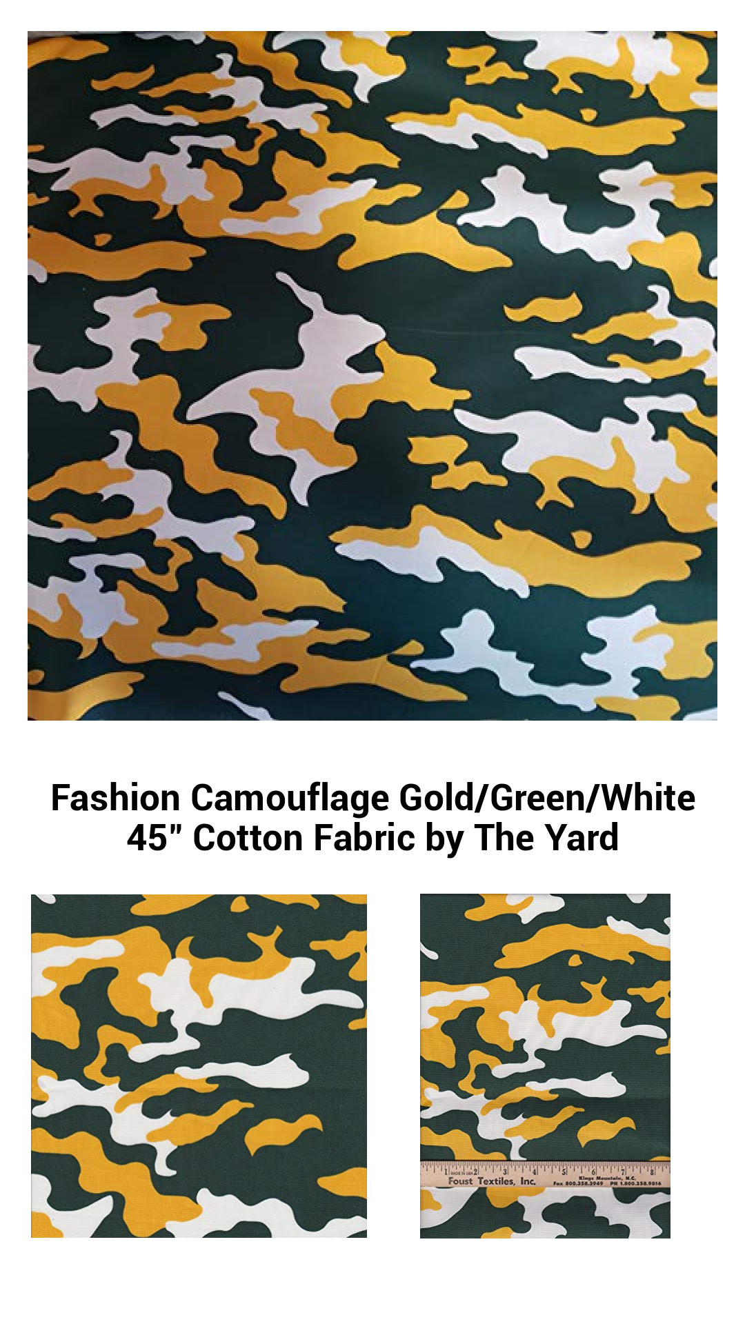 Versatile Fashion Camouflage Cotton Fabric in Gold, Green, and White - 45" Wide, Sold by the Yard for Creative Projects