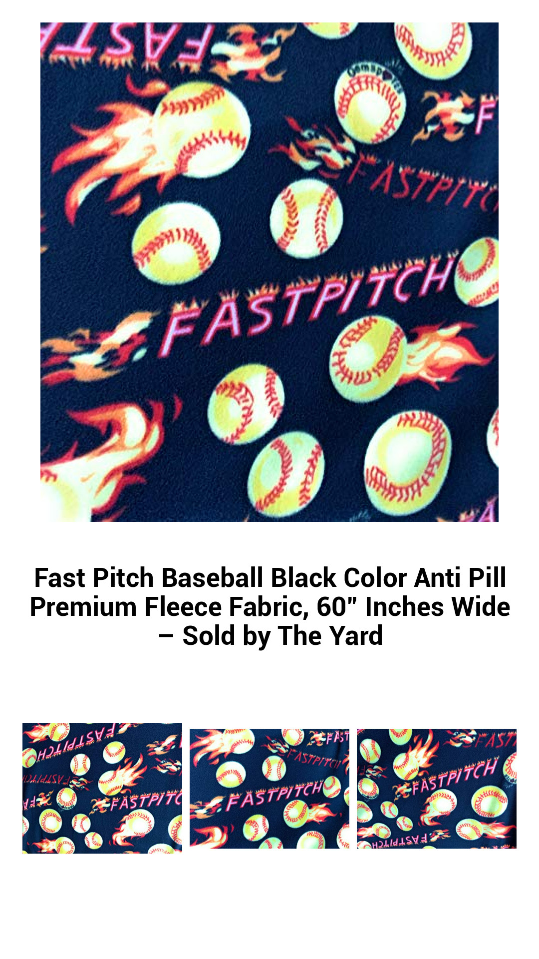 Fast Pitch Baseball Black Color Anti Pill Premium Fleece Fabric, 60” Inches Wide – Sold by The Yard Fast Pitch Baseball Black Color Anti Pill Premium Fleece Fabric, 60” Inches Wide – Sold by The Yard