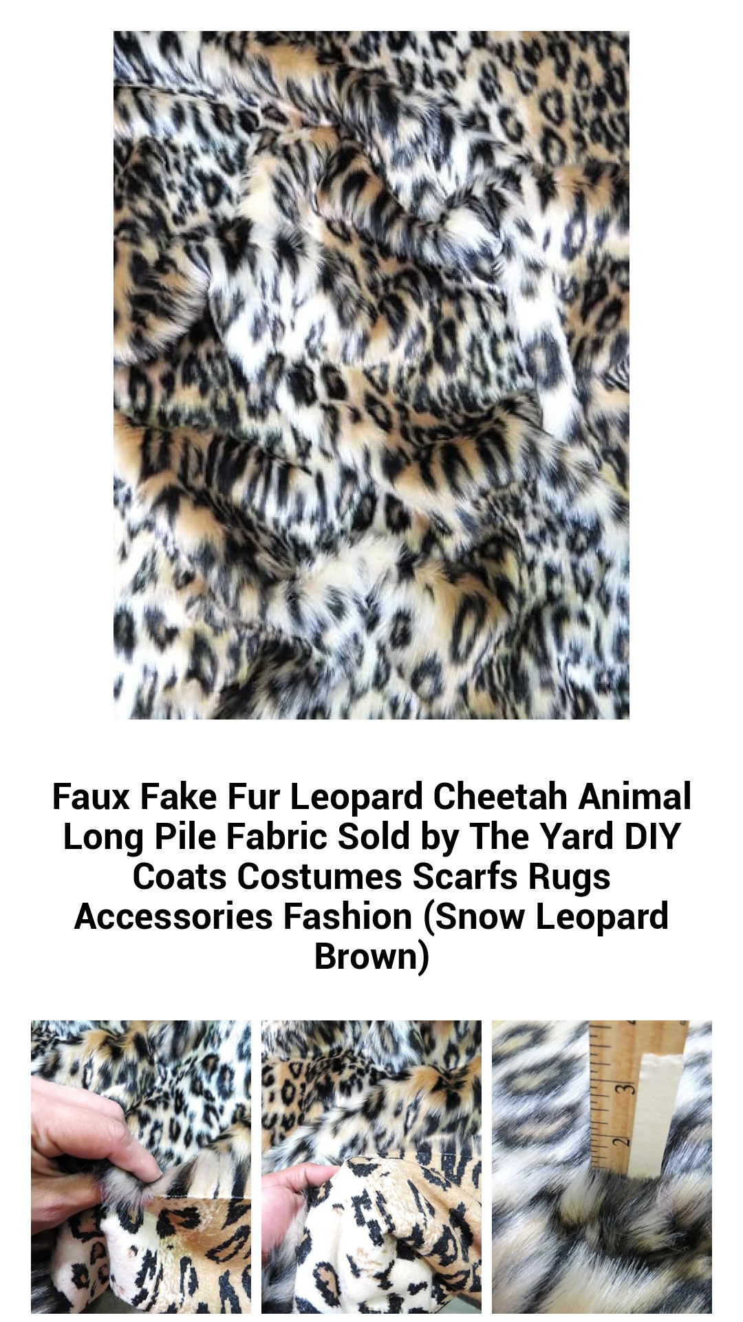 Luxurious Long Pile Faux Fur Fabric in Snow Leopard Brown – Perfect for DIY Coats, Costumes, Scarves, and Home Decor