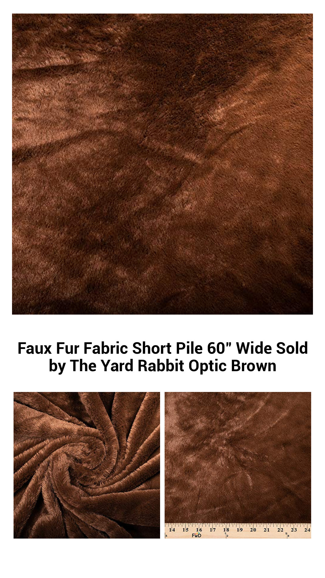 Luxurious Rabbit Optic Brown Faux Fur Fabric - Soft Short Pile, 60" Wide, Perfect for Fashion and Home Décor, Sold by the Yard