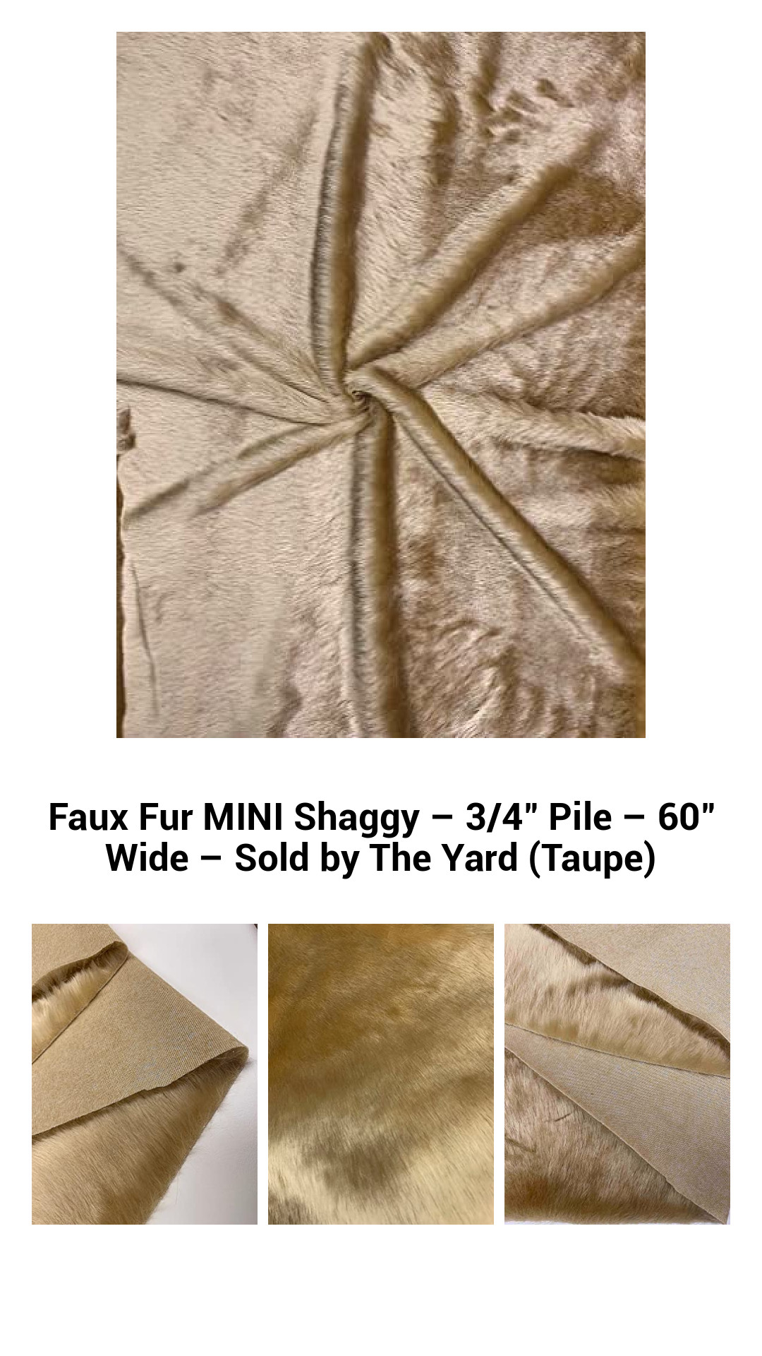 Luxurious Taupe Faux Fur Mini Shaggy Fabric - Soft 3/4" Pile - 60" Wide - Perfect for Upholstery and Crafting