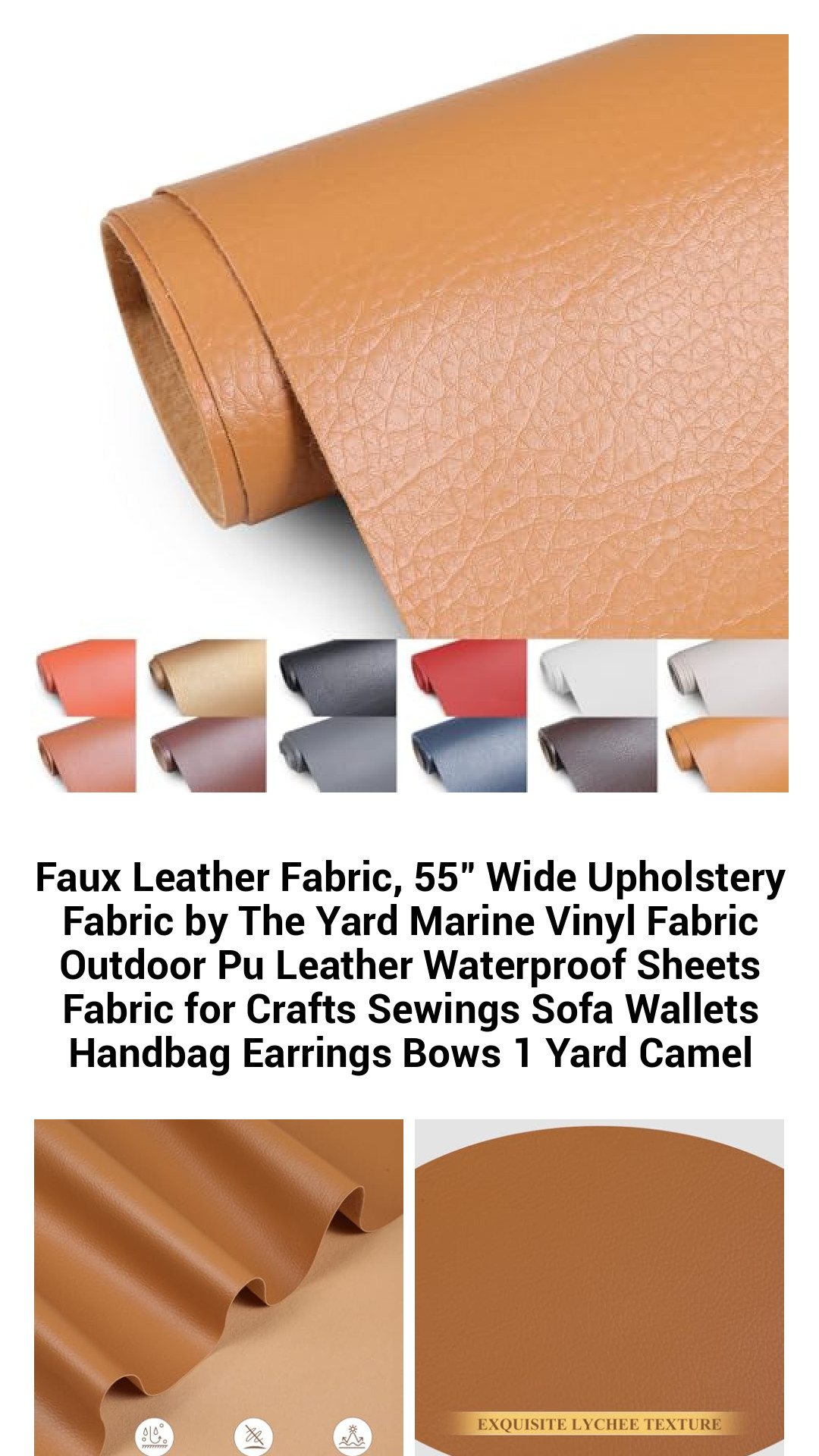 Versatile Waterproof Faux Leather Fabric 55" Wide - Premium Marine Vinyl for Upholstery, Crafts & DIY Projects - Durable PU Leather by the Yard in Vibrant Colors