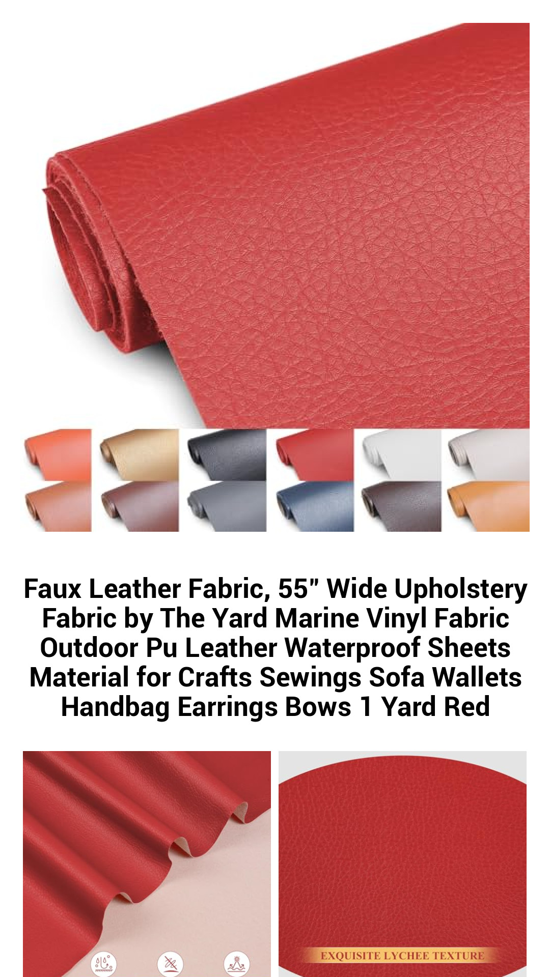 Premium Waterproof Faux Leather Upholstery Fabric - 55" Wide Marine Vinyl Sheets for Crafts, Home Decor, and Fashion Accessories - Available in Vibrant Colors