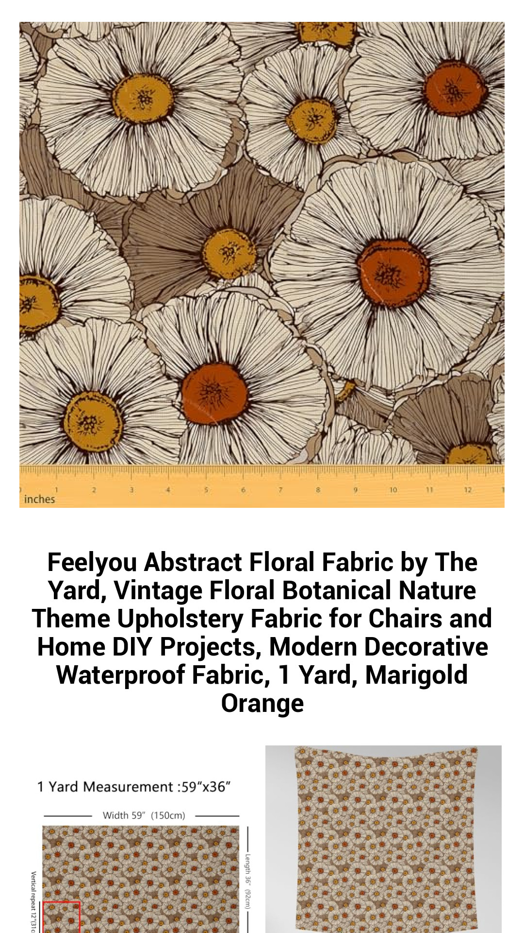 Vibrant Marigold Orange Abstract Floral Upholstery Fabric by the Yard – Waterproof and Versatile for Home Decor, DIY Projects, and Outdoor Use