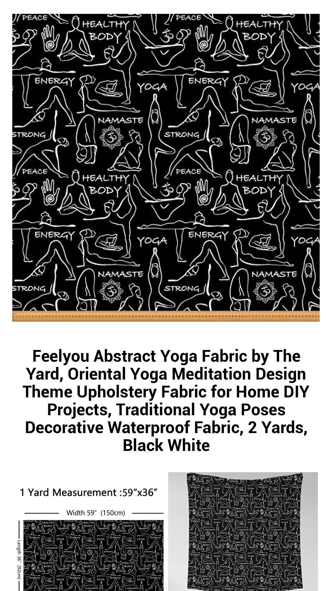 Versatile Abstract Yoga Fabric by the Yard - Elegant Oriental Meditation Design for Home Décor and DIY Projects - Waterproof Upholstery Fabric for Indoor and Outdoor Use - 2 Yards in Striking Black and White