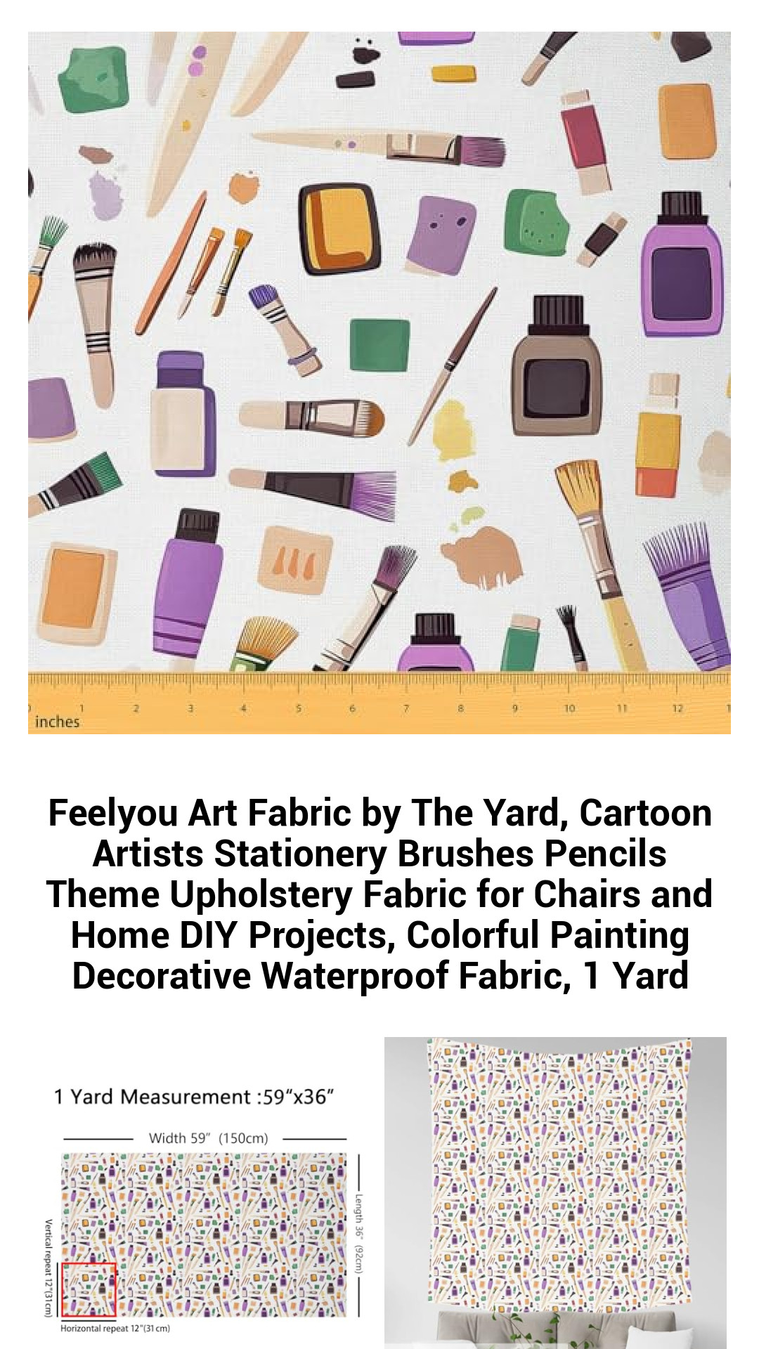 Colorful Cartoon Artist Upholstery Fabric by The Yard - Vibrant Waterproof Decorative Fabric for DIY Home Projects and Furniture Upholstery