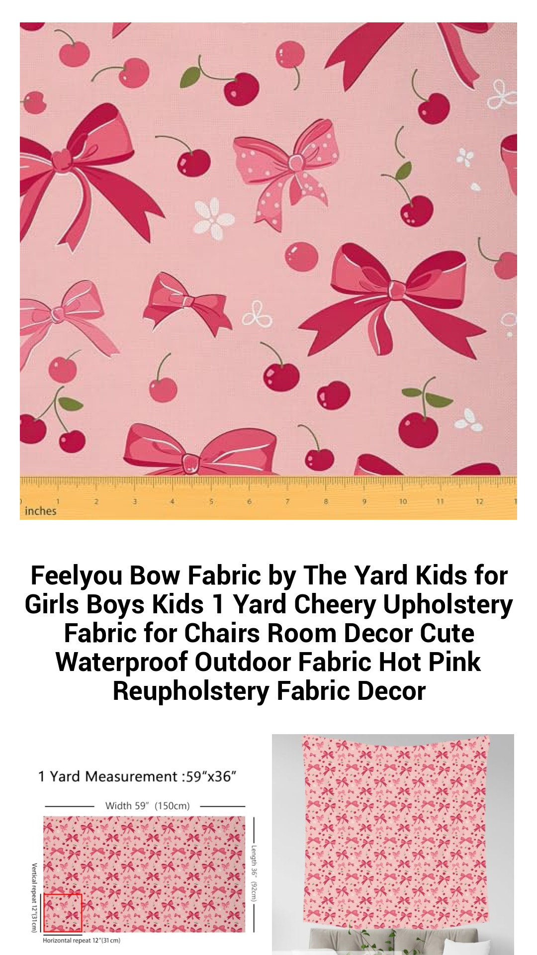 Brighten Up Your Space with Feelyou Bow Fabric - Waterproof Colorful Upholstery Fabric for Kids Room Decor, DIY Projects, and Outdoor Fun