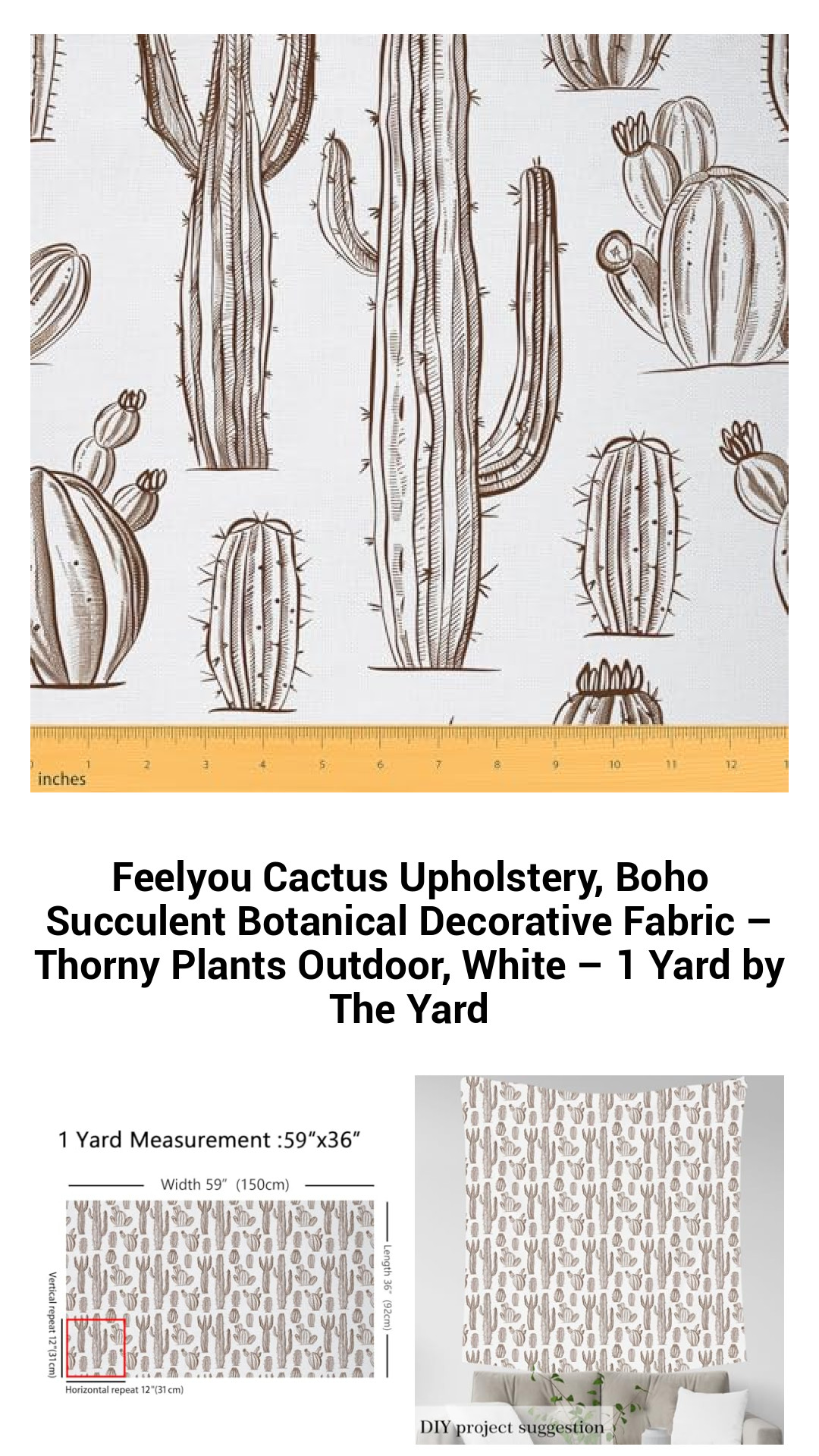 Boho Chic Waterproof Cactus Upholstery Fabric - Vibrant Succulent Botanical Print for Indoor & Outdoor Decor, 1 Yard by The Yard