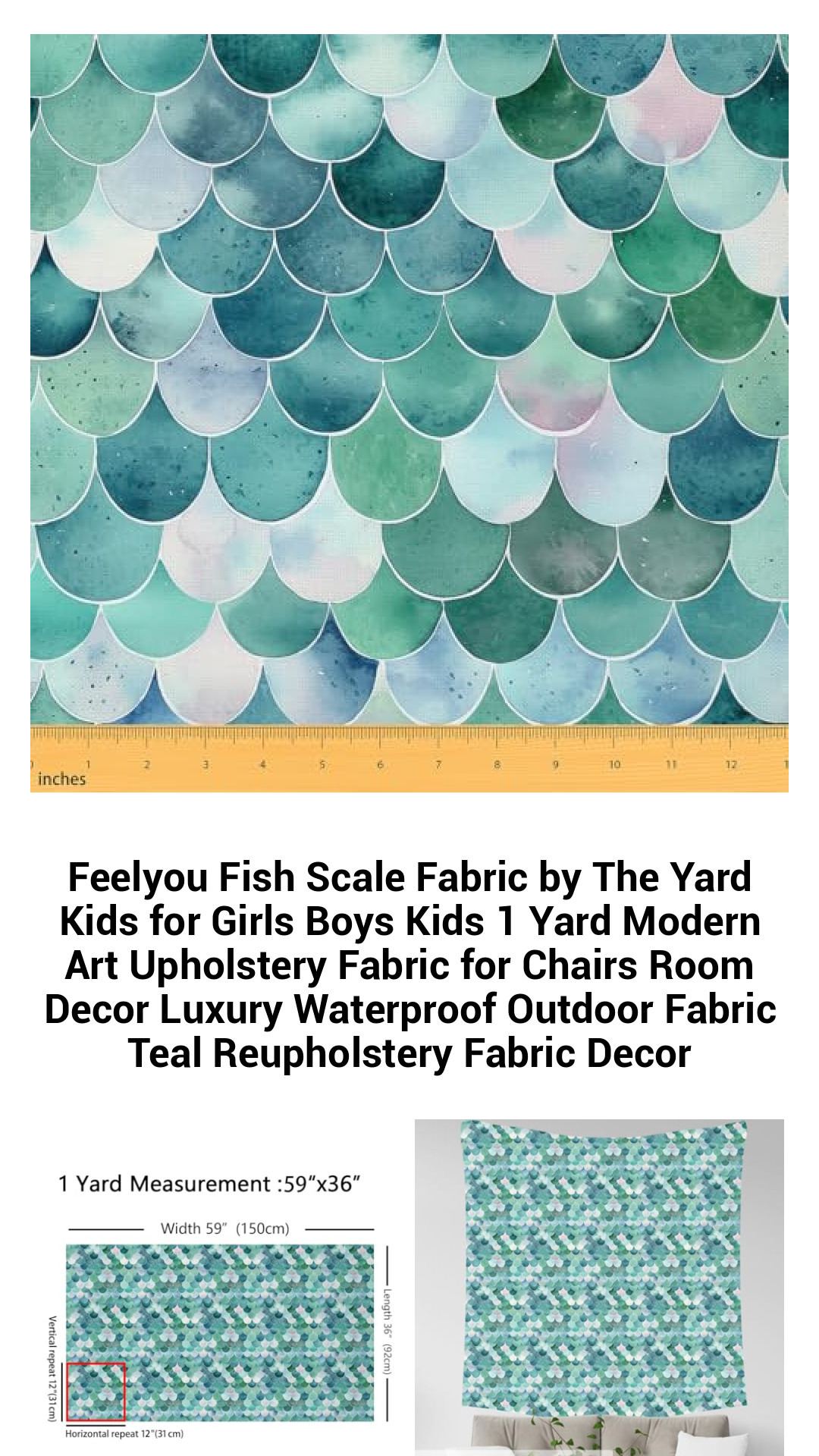 Vibrant Teal Fish Scale Fabric by The Yard – Waterproof Upholstery & Home Decor for Kids' Rooms, Outdoor Projects, and DIY Creations