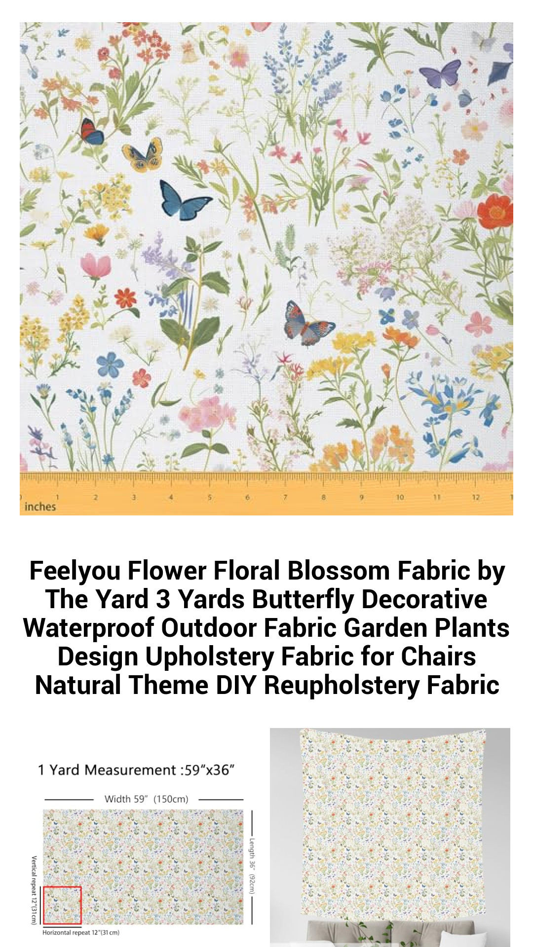 Feelyou Flower Floral Blossom Fabric by The Yard 3 Yards Butterfly Decorative Waterproof Outdoor Fabric Garden Plants Design Upholstery Fabric for Chairs Natural Theme DIY Reupholstery Fabric Feelyou Flower Floral Blossom Fabric by The Yard 3 Yards Butterfly Decorative Waterproof Outdoor Fabric Garden Plants Design Upholstery Fabric for Chairs Natural Theme DIY Reupholstery Fabric