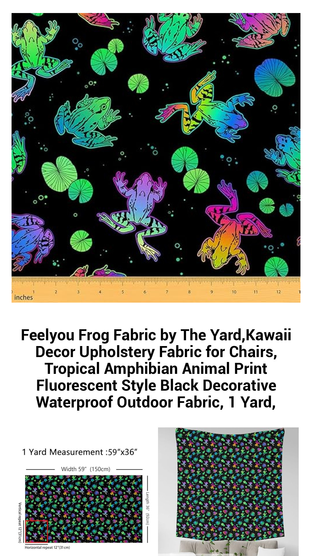 Vibrant Frog Fabric by The Yard - Kawaii Tropical Amphibian Print for Chic Home Decor and Waterproof Outdoor Upholstery