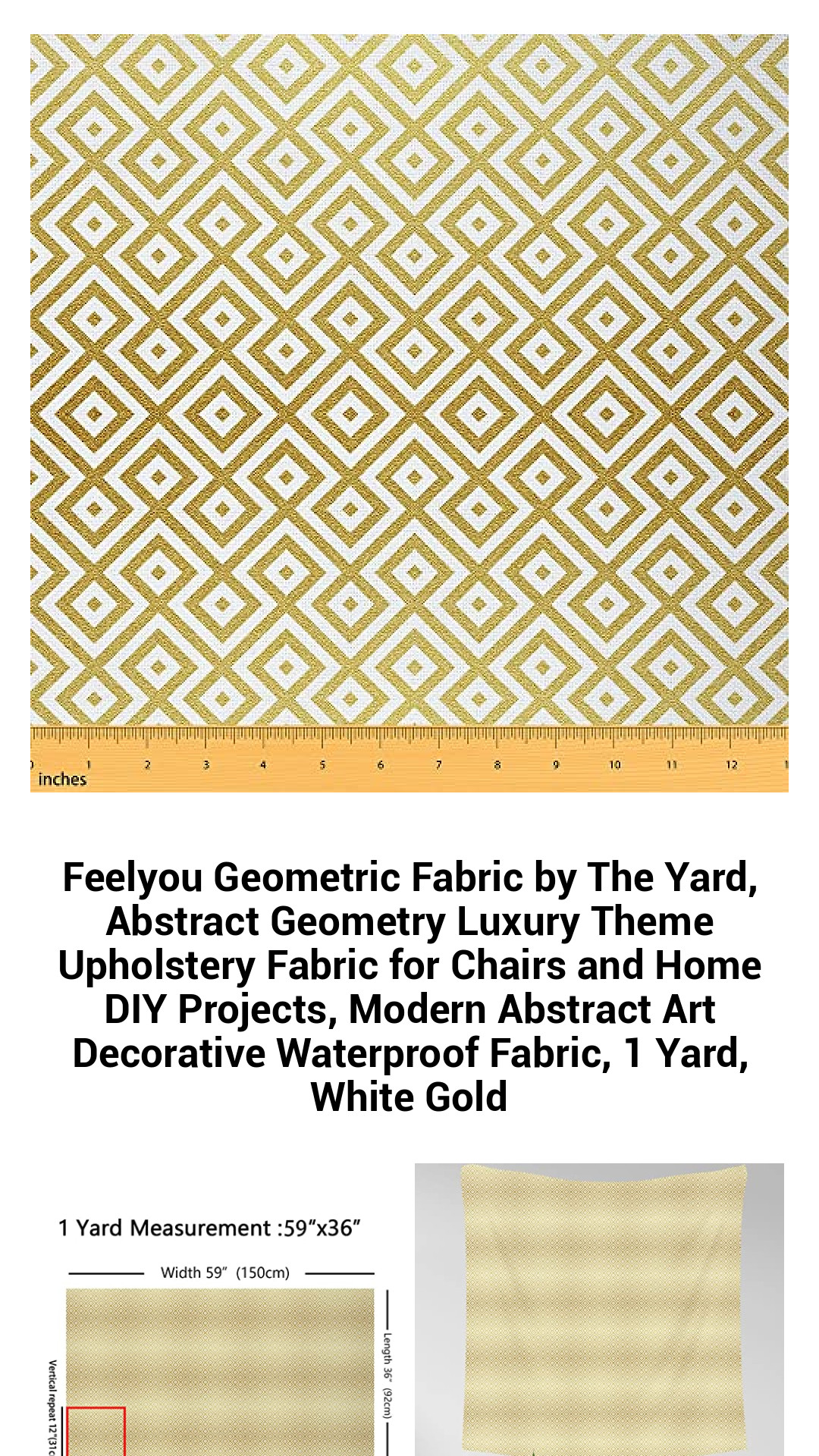 Luxurious Waterproof Geometric Fabric by The Yard - Modern Abstract Upholstery Fabric for Stylish DIY Home Projects - White and Gold Elegance