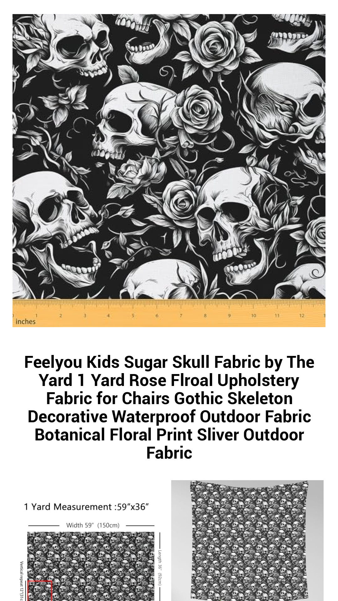 Vibrant Kids Sugar Skull Fabric by the Yard – Waterproof Floral Upholstery Fabric for Indoor and Outdoor Projects