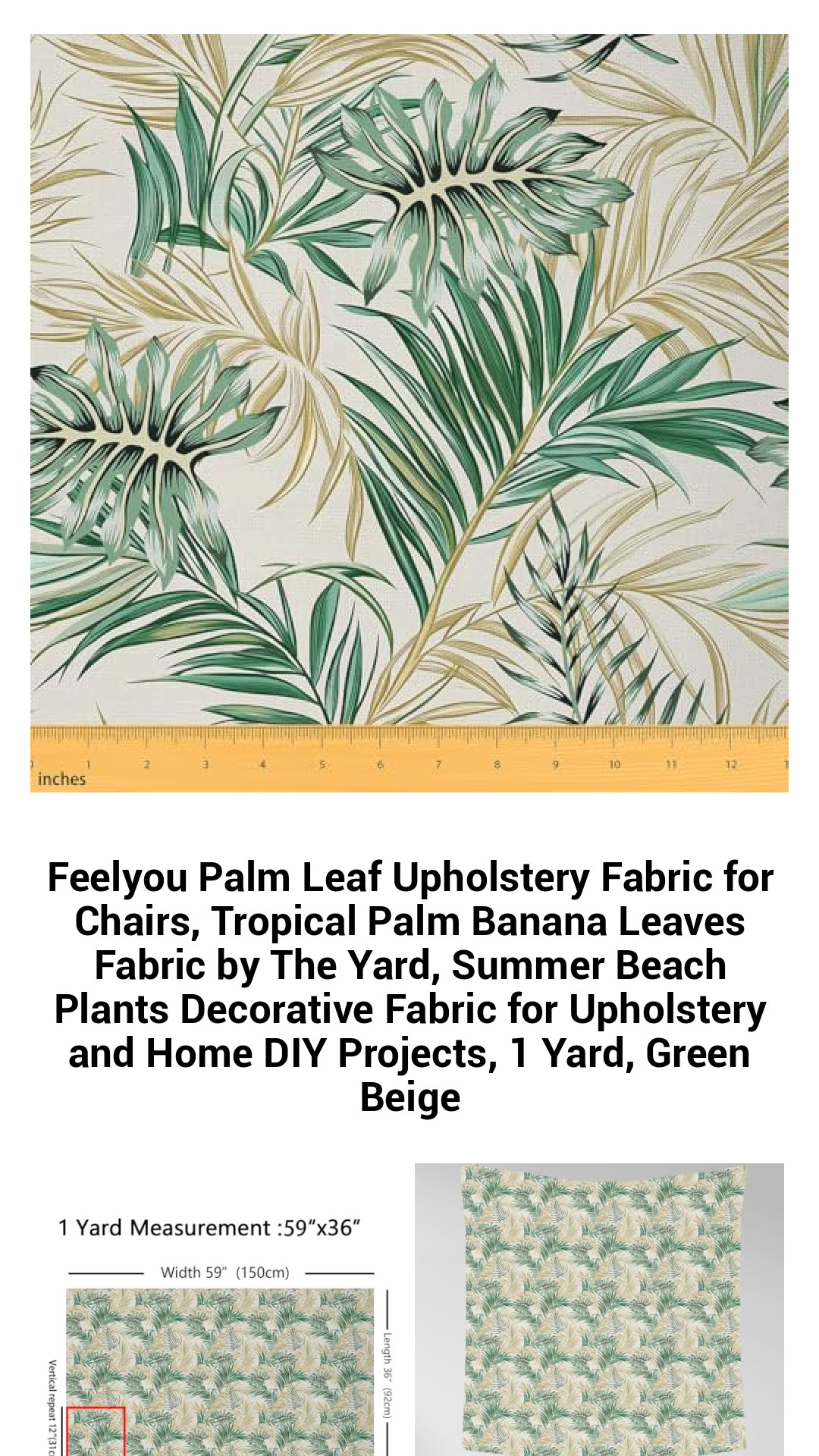 Feelyou Palm Leaf Upholstery Fabric for Chairs, Tropical Palm Banana Leaves Fabric by The Yard, Summer Beach Plants Decorative Fabric for Upholstery and Home DIY Projects, 1 Yard, Green Beige Feelyou Palm Leaf Upholstery Fabric for Chairs, Tropical Palm Banana Leaves Fabric by The Yard, Summer Beach Plants Decorative Fabric for Upholstery and Home DIY Projects, 1 Yard, Green Beige