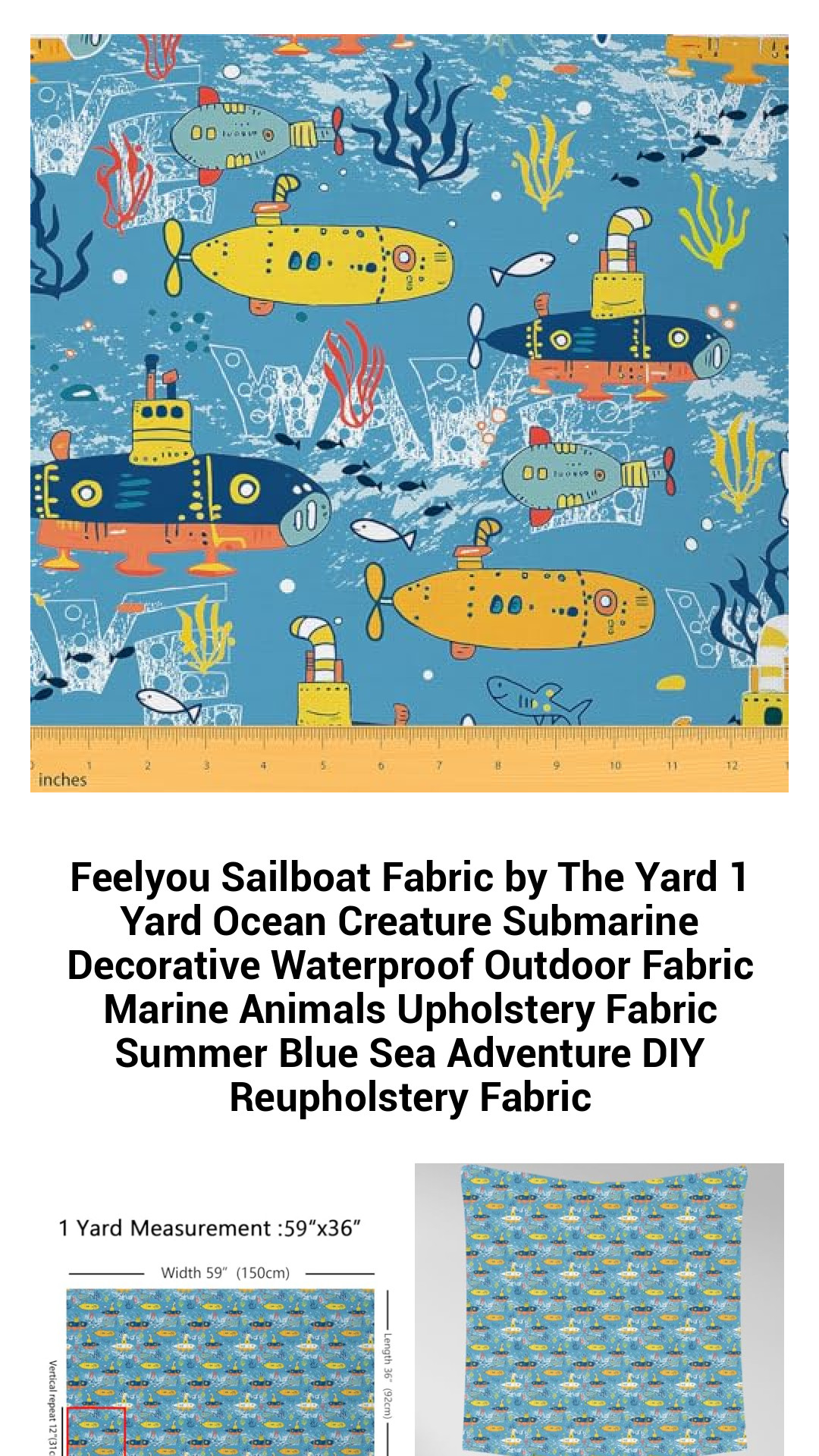 Vibrant Ocean Adventure Fabric by the Yard - Waterproof Marine-Themed Upholstery and DIY Decor for Indoor and Outdoor Use