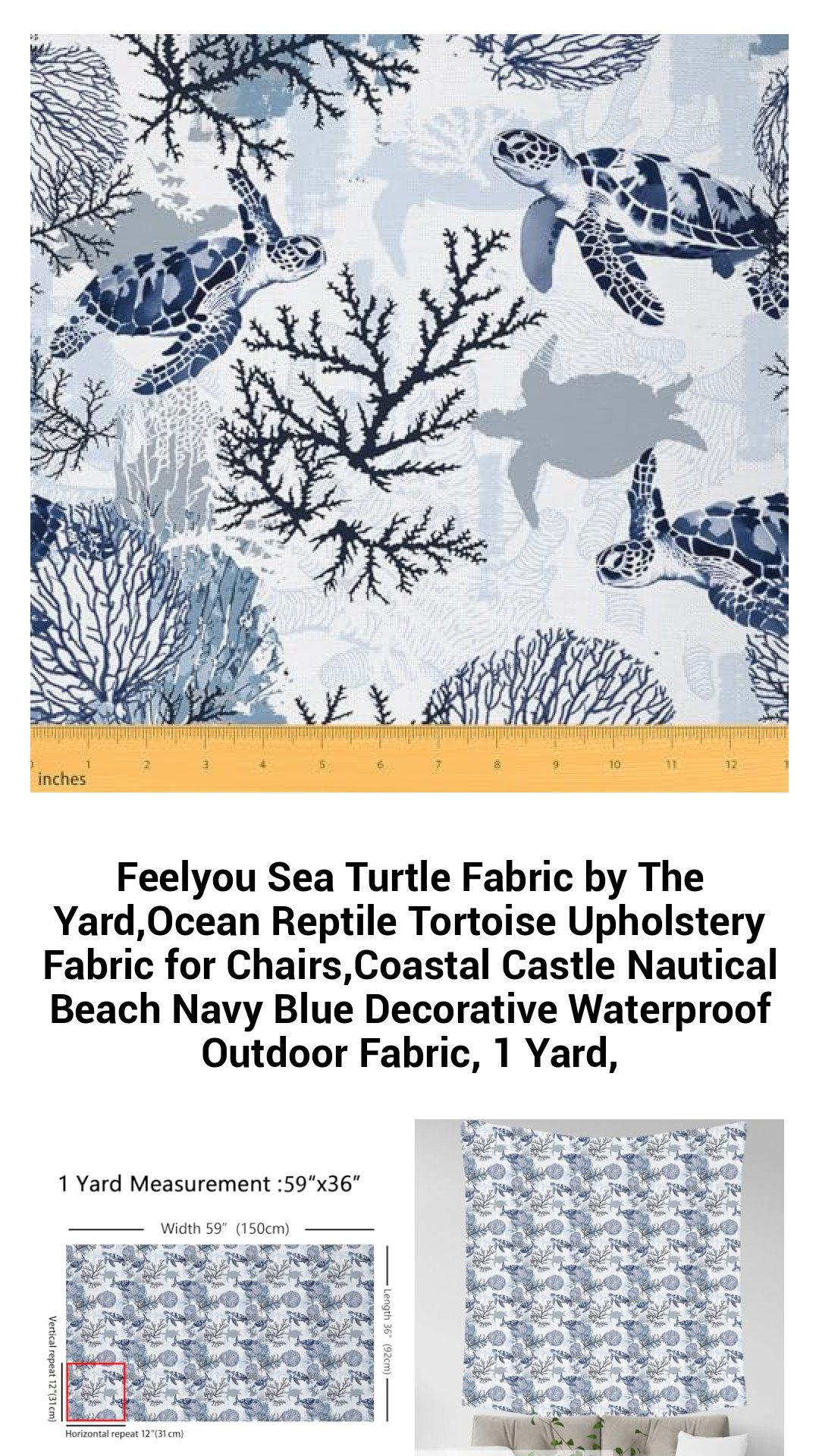 Vibrant Sea Turtle Upholstery Fabric by The Yard - Waterproof Nautical Decor for Indoor and Outdoor Spaces