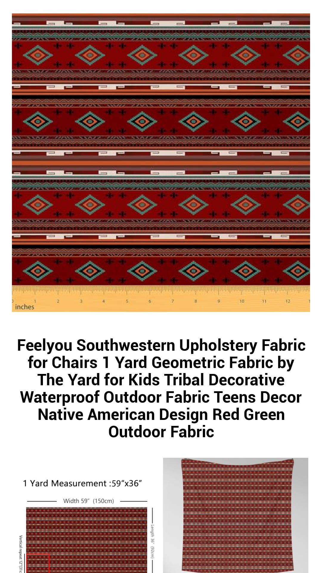 Vibrant Southwestern Waterproof Upholstery Fabric - 1 Yard Geometric Design for Outdoor & Indoor Use - Perfect for DIY Decor & Kids' Rooms