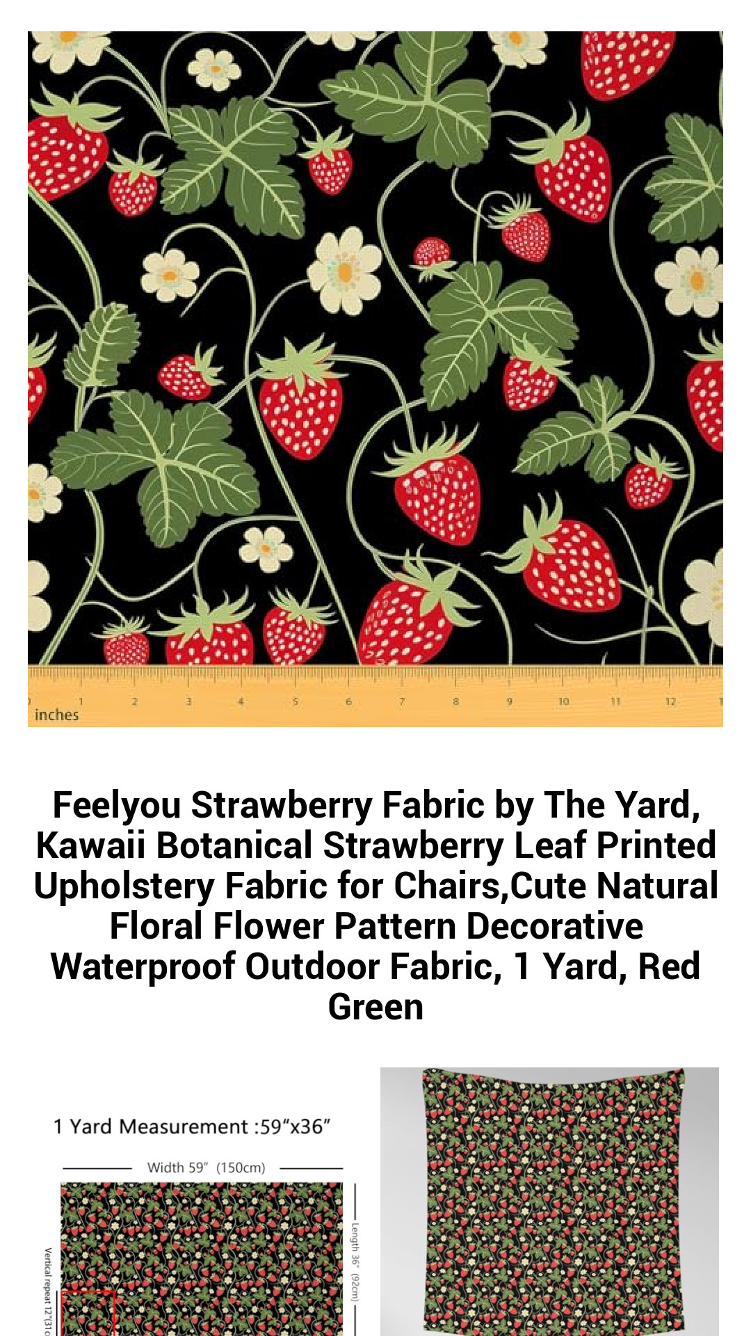 Vibrant Strawberry Print Upholstery Fabric by the Yard - Kawaii Floral Design for Indoor & Outdoor Décor